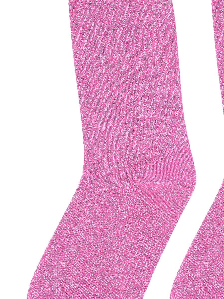 close up of the silver sparkle on these hot pink knee high socks