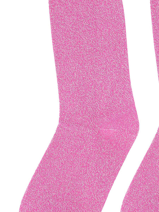 close up of the silver sparkle on these hot pink knee high socks