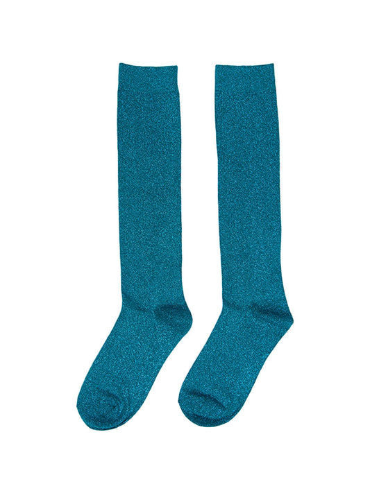 knee length teal glitter socks with an all over sparkle