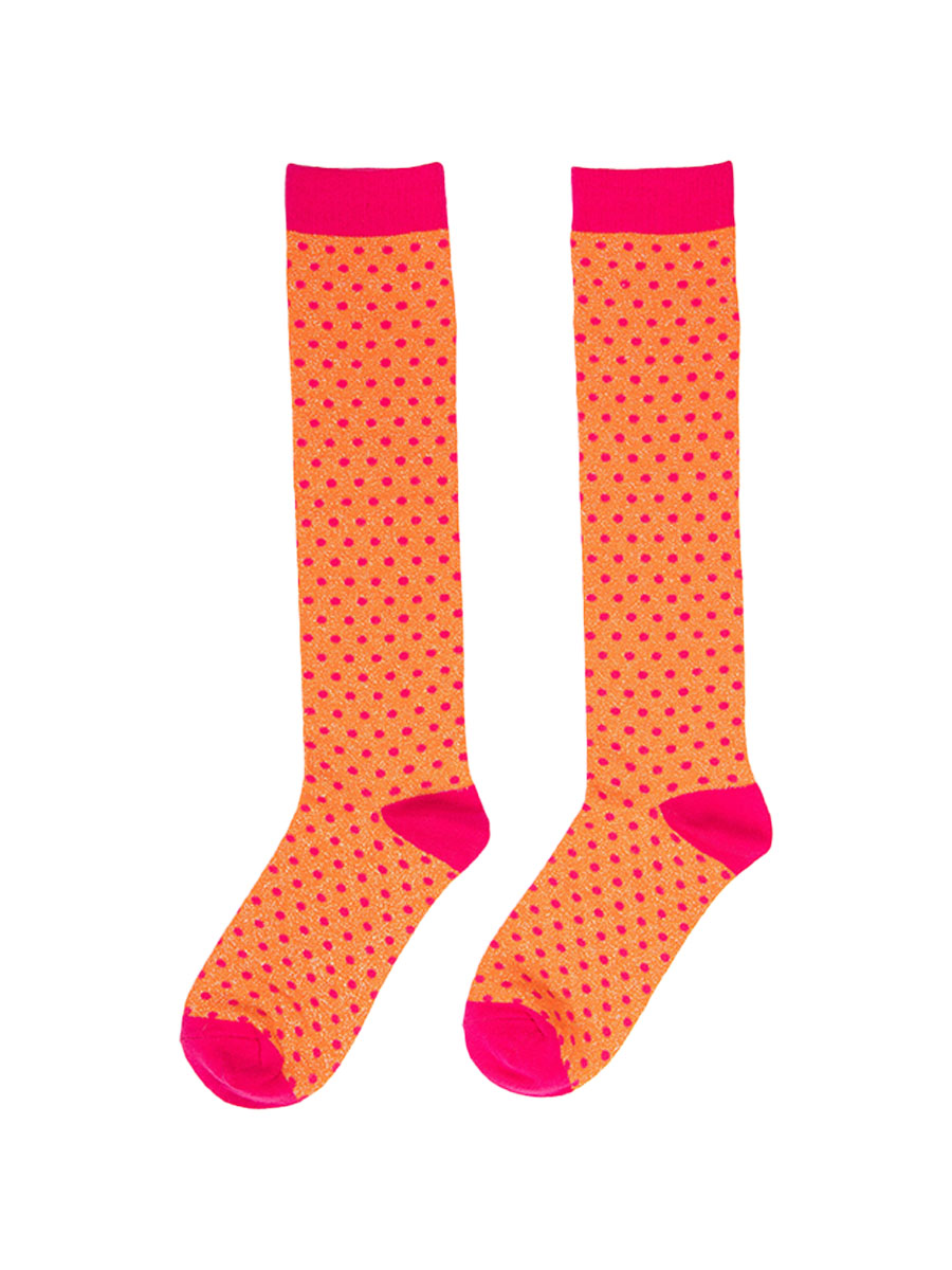Cotton Knee High Glitter Socks in Orange/Pink