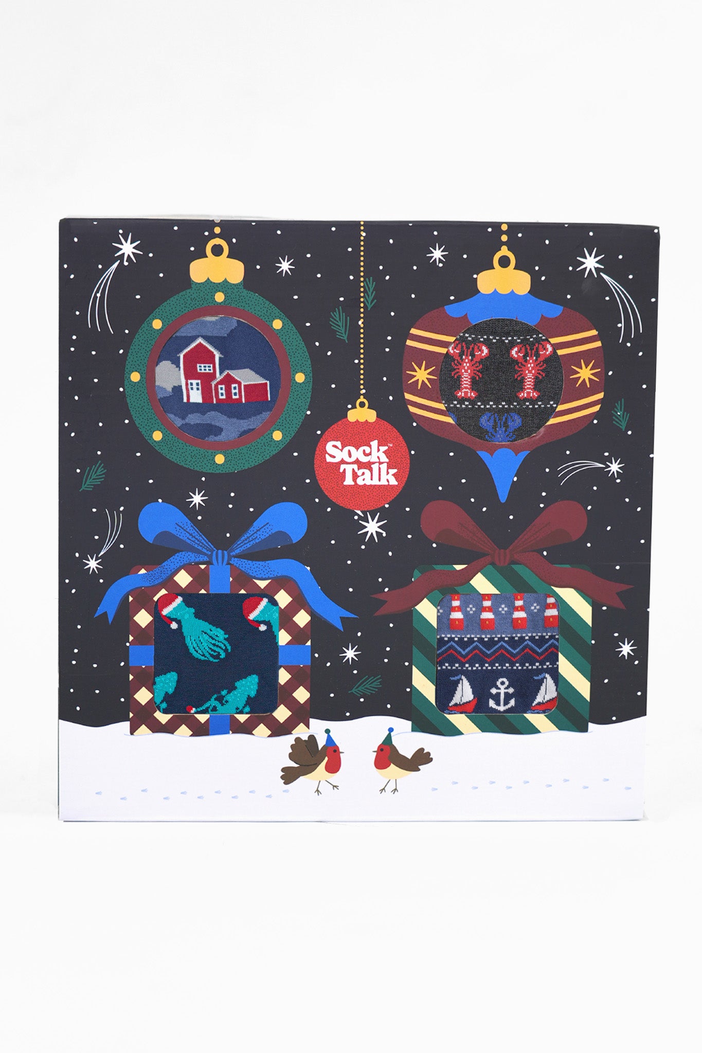 Men's Bamboo Crew Socks Festive Gift Set - Navy Blue/Red, Sealife