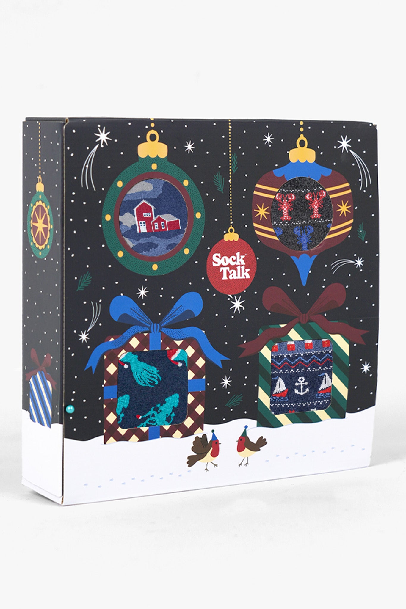 Men's Bamboo Crew Socks Festive Gift Set - Navy Blue/Red, Sealife