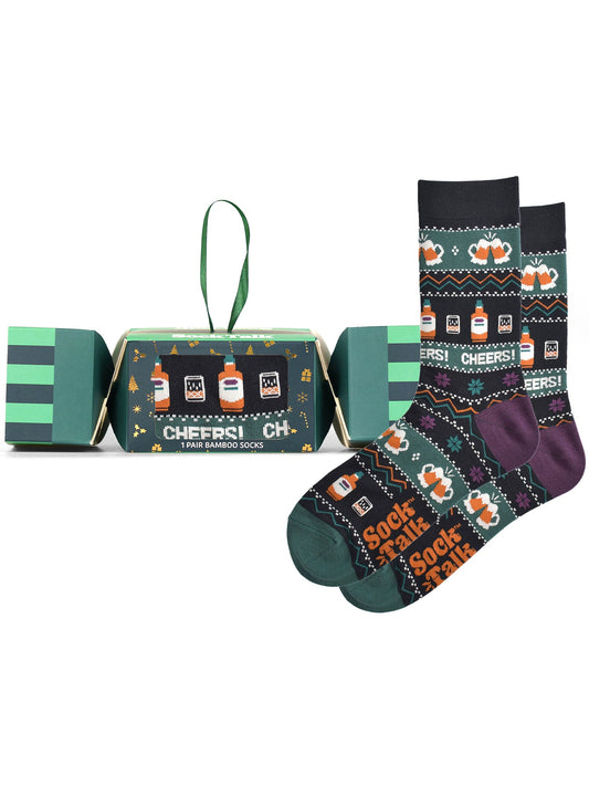 Cheers-Beers-Bamboo-Crew-Socks-Christmas-Cracker-Gift-Box-in-Black