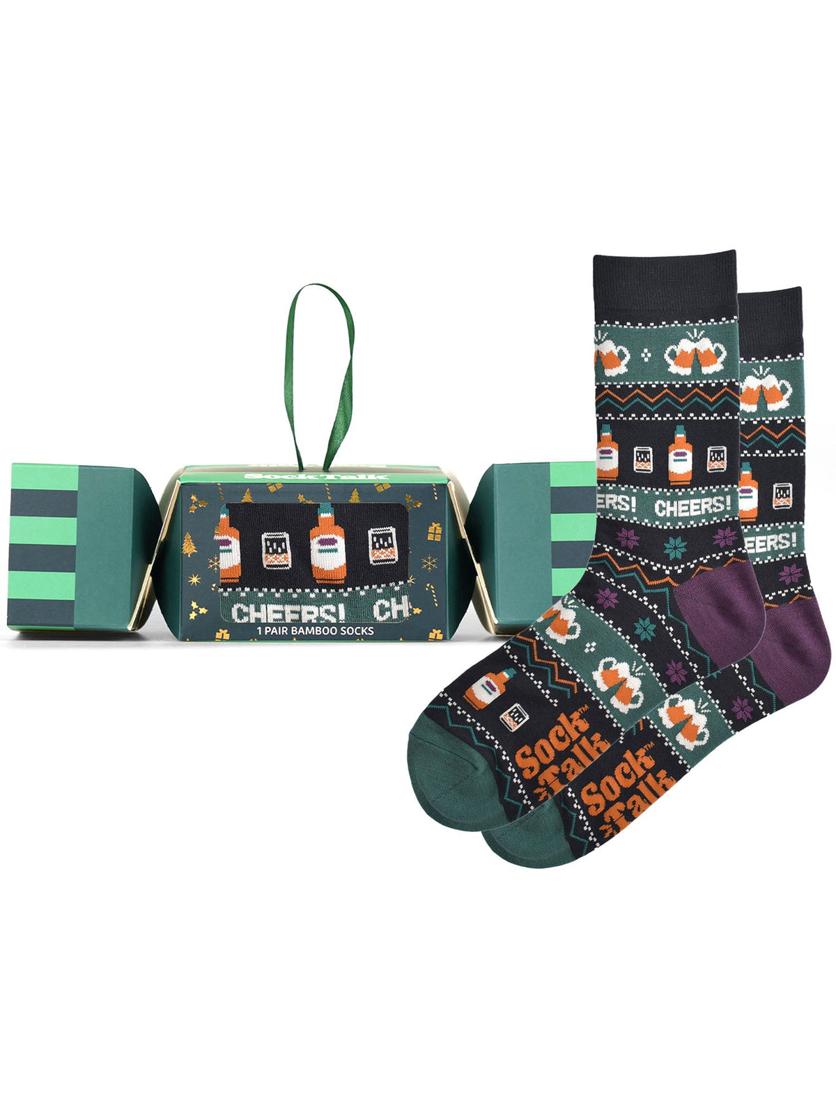 Cheers-Beers-Bamboo-Crew-Socks-Christmas-Cracker-Gift-Box-in-Black