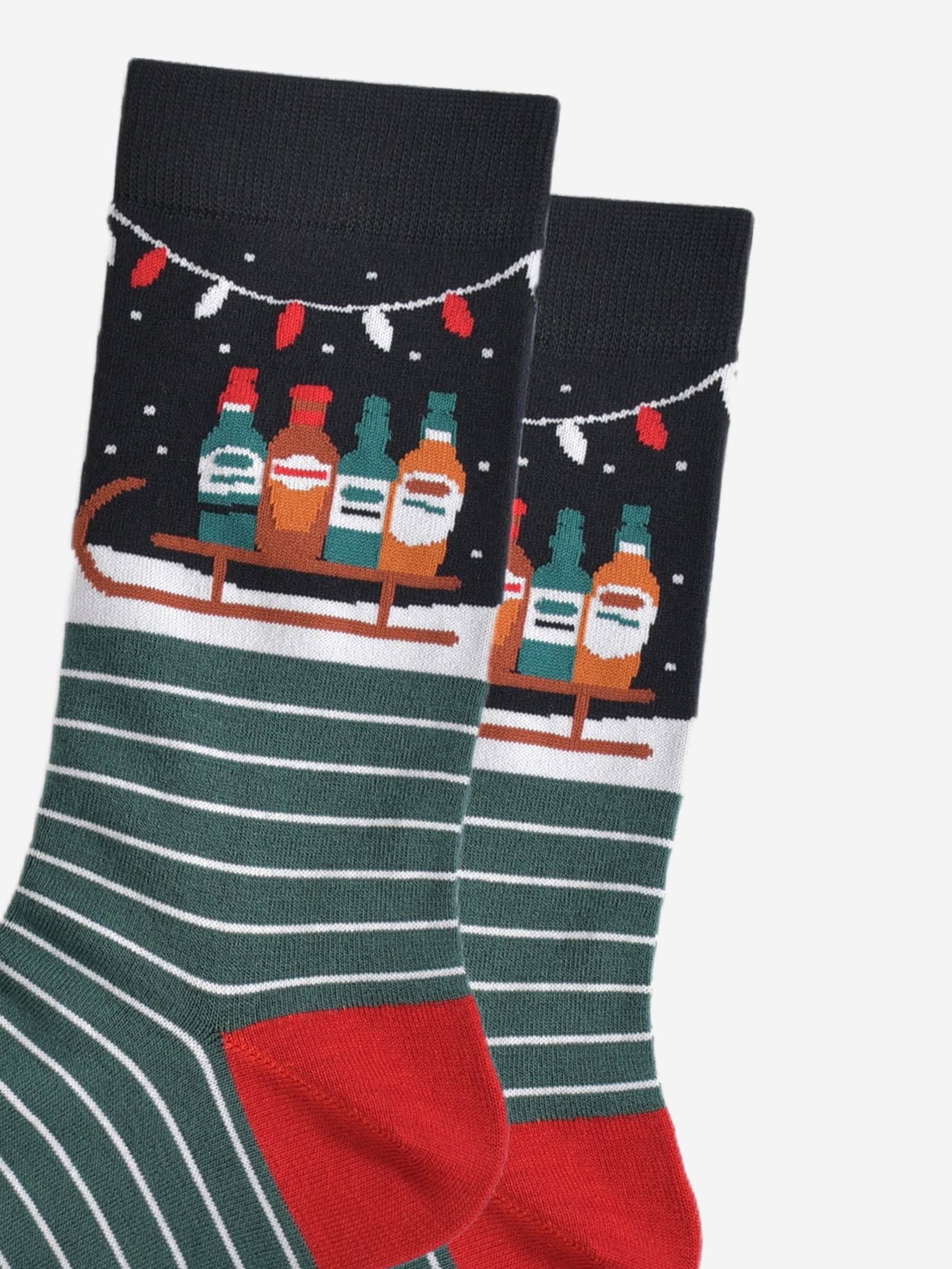 close up of the ankle of the socks, showing clearly the sledge and drinks