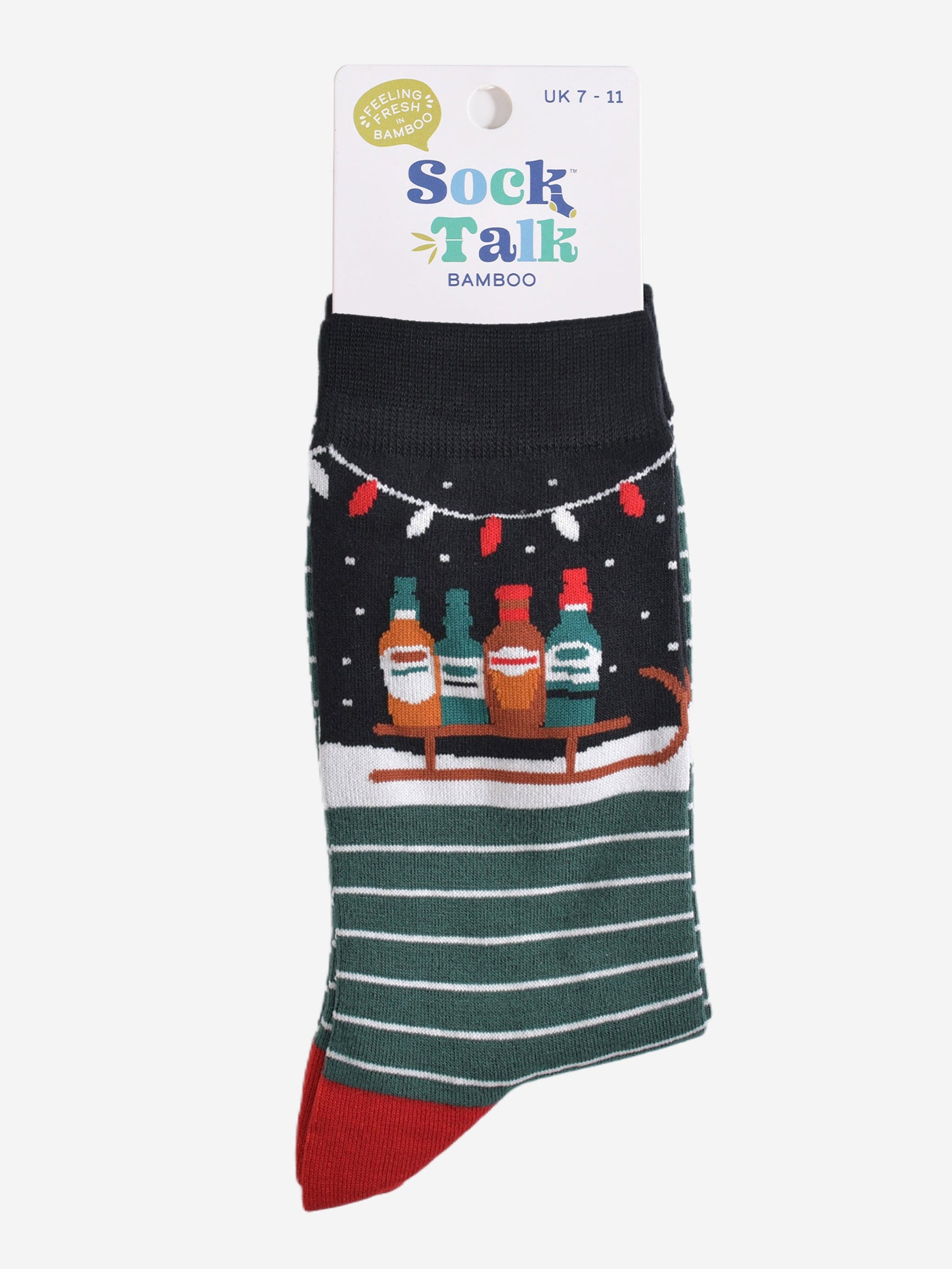 party drinks sledge christmas socks in their sock talk packaging, the socks are a uk size 7-11
