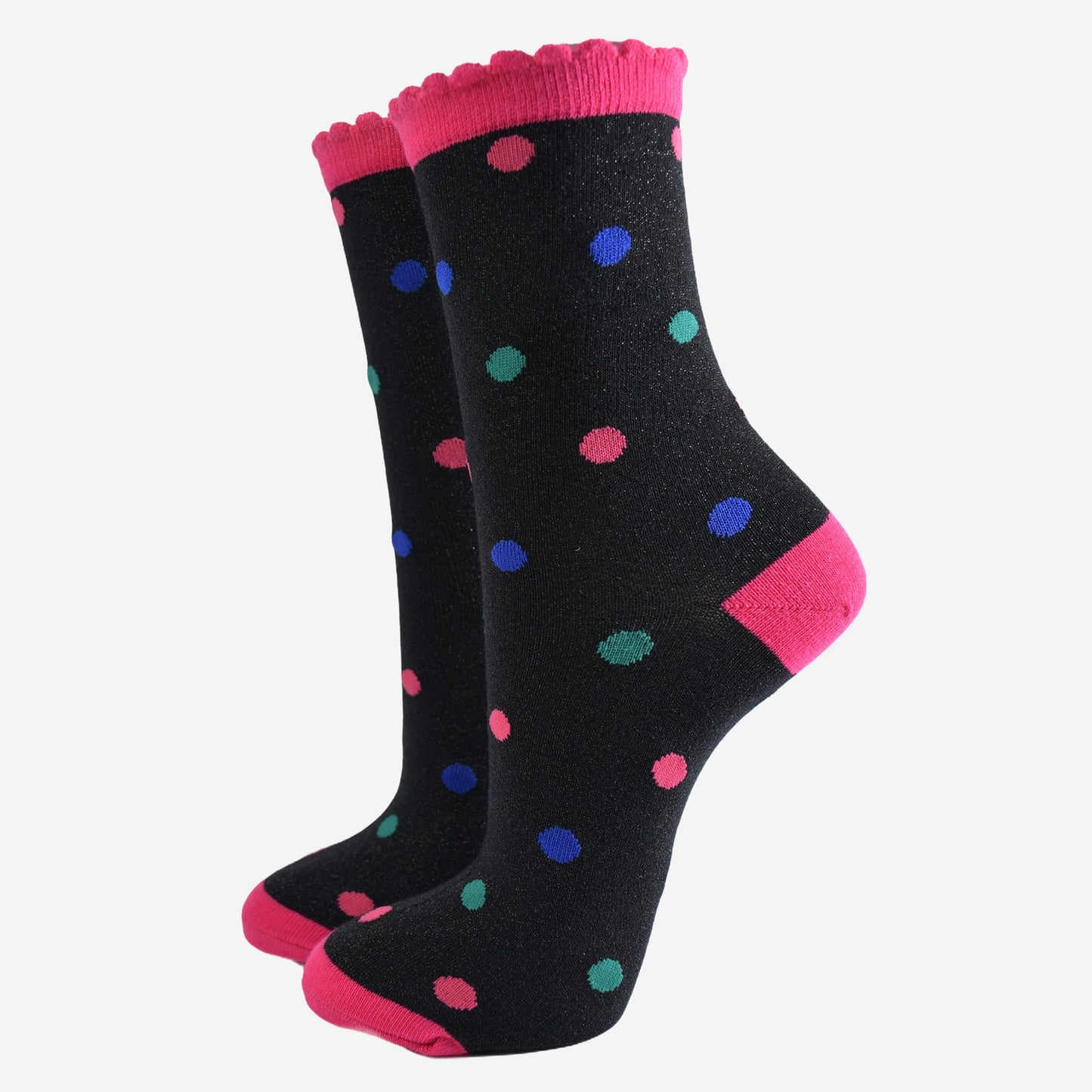 Women's Glitter Socks - Black/Multi, Medium Polka Dot