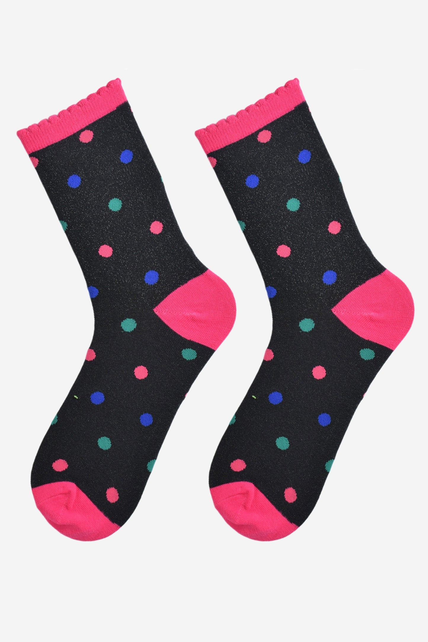 Women's Glitter Socks - Black/Multi, Medium Polka Dot