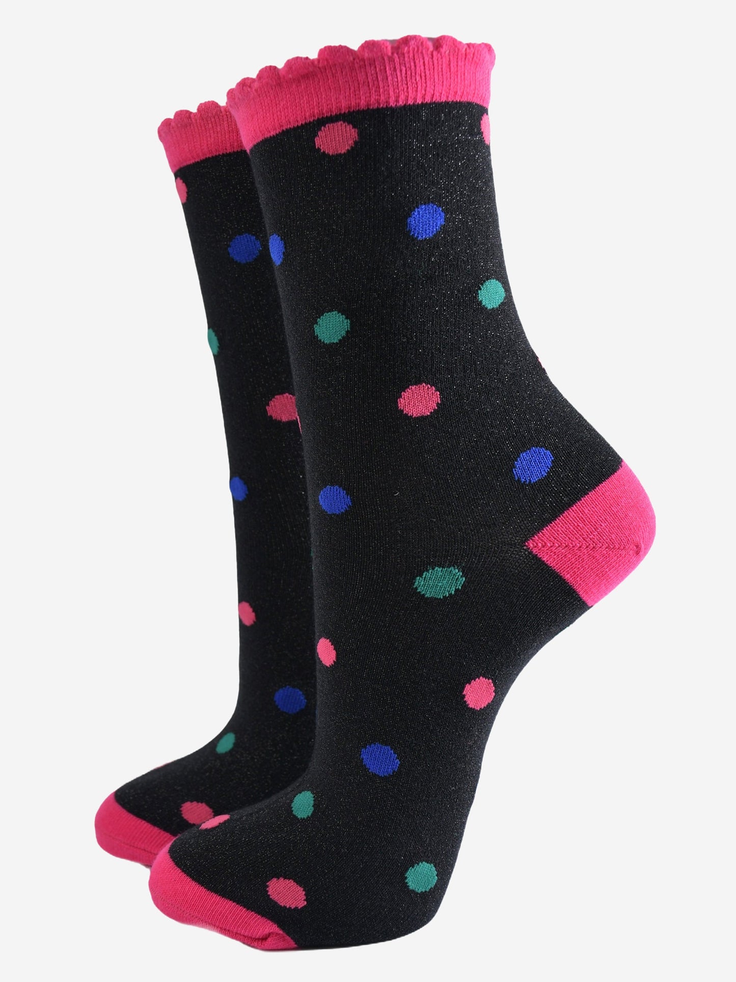 Women's Glitter Socks - Black/Multi, Medium Polka Dot