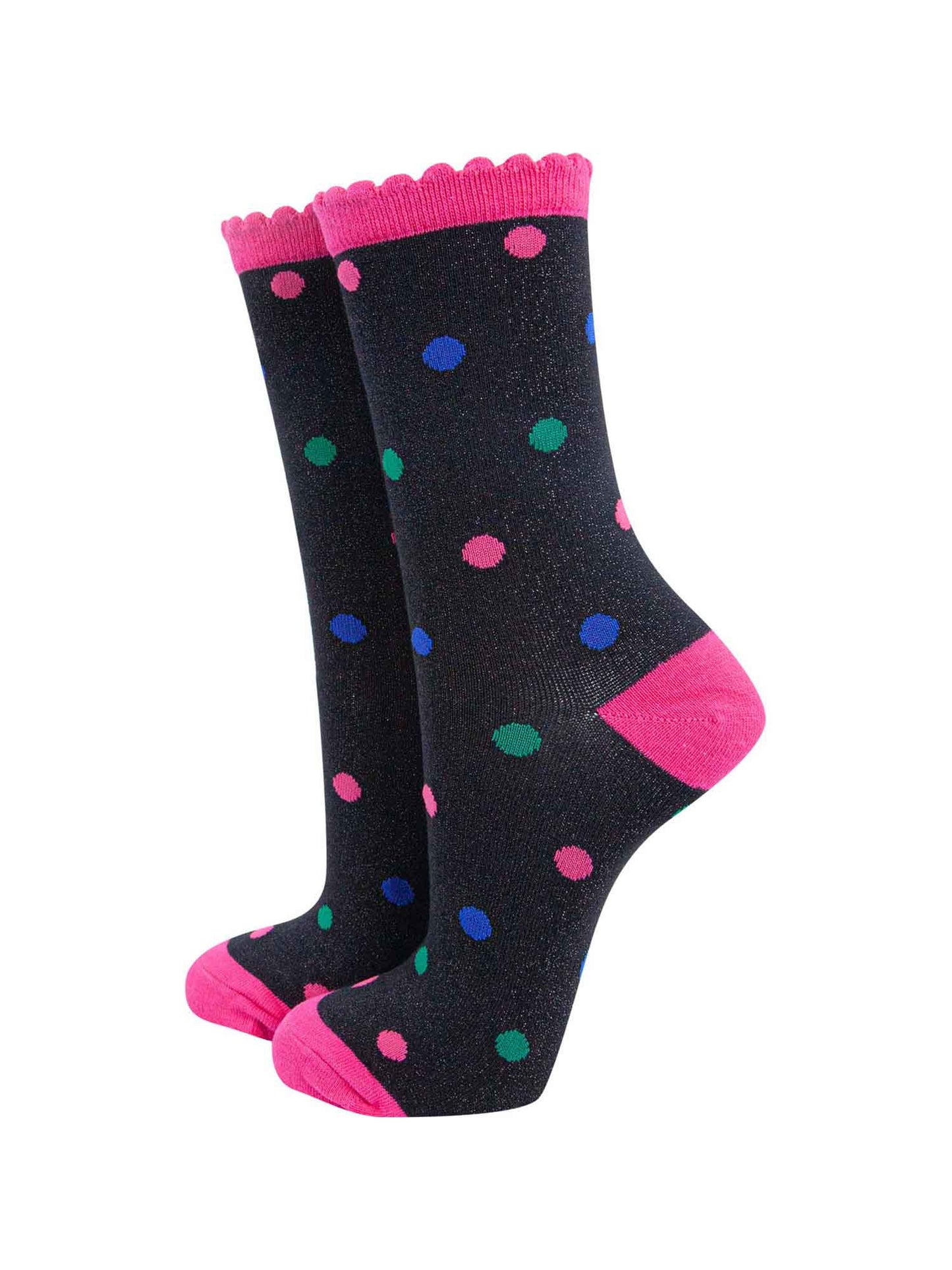 Spotted Cotton Glitter Socks in Black/Multi