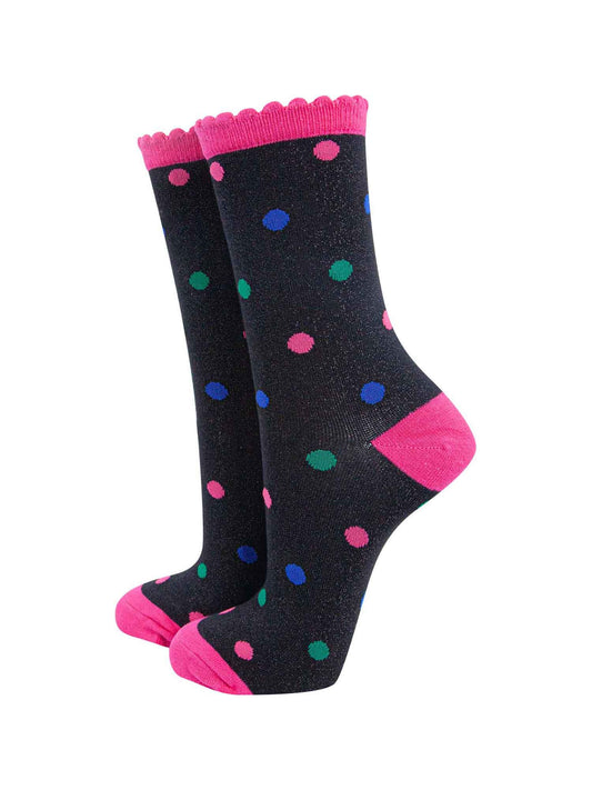 Spotted Cotton Glitter Socks in Black/Multi