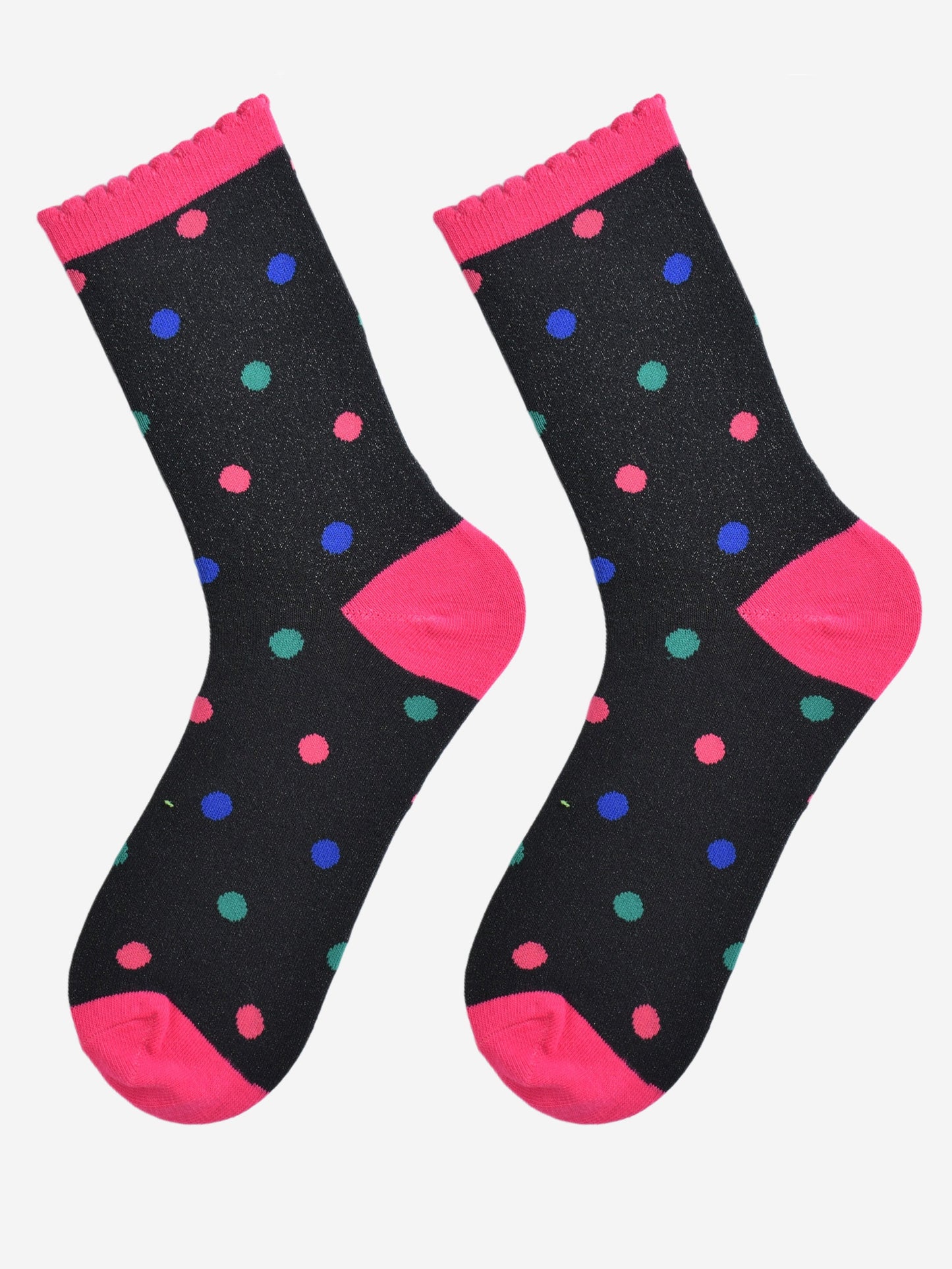 Women's Glitter Socks - Black/Multi, Medium Polka Dot