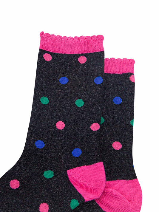 Spotted Cotton Glitter Socks in Black/Multi
