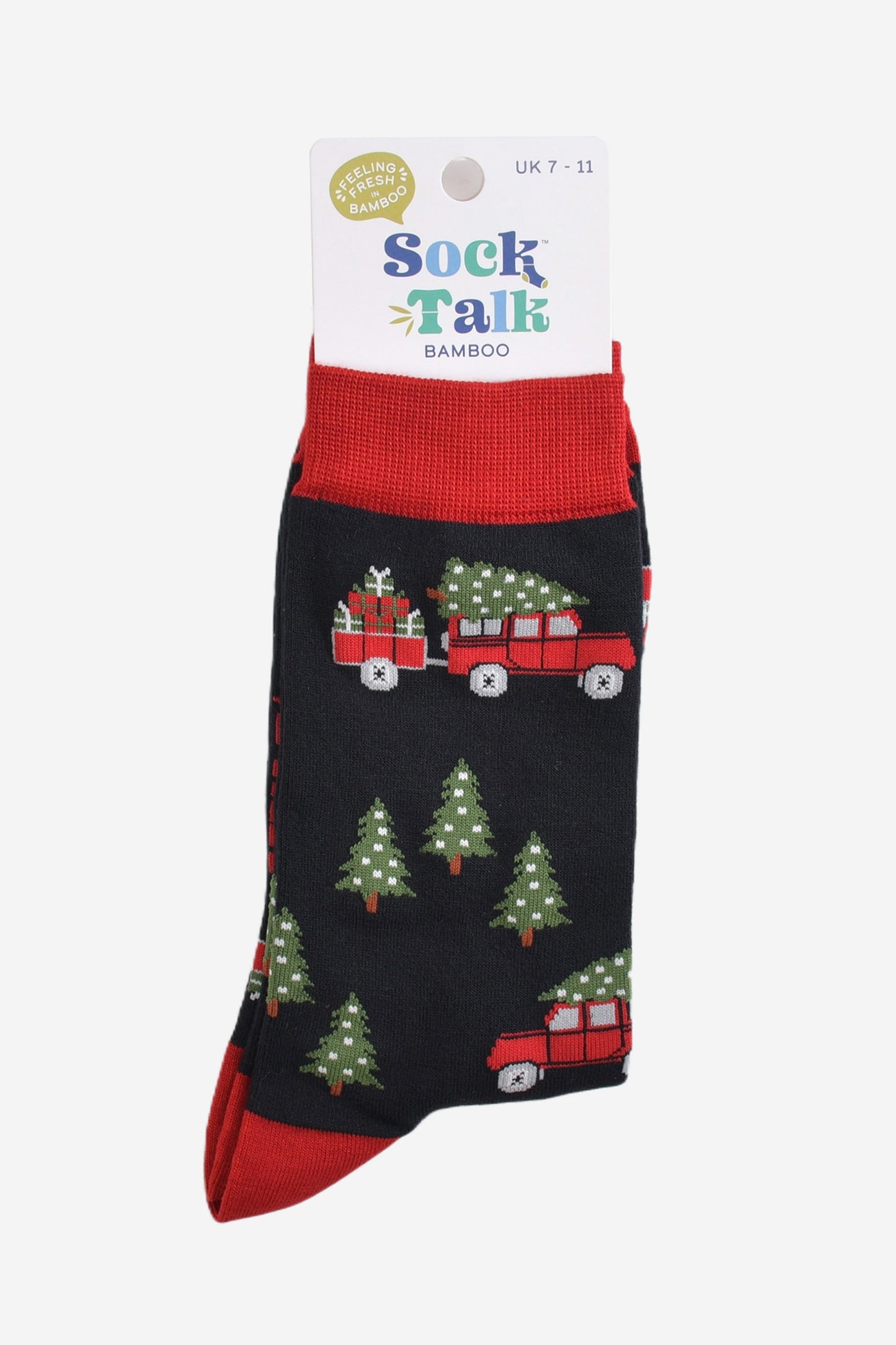 christmas off road vehicle socks in their sock talk packaging, the socks are a uk size 7-11