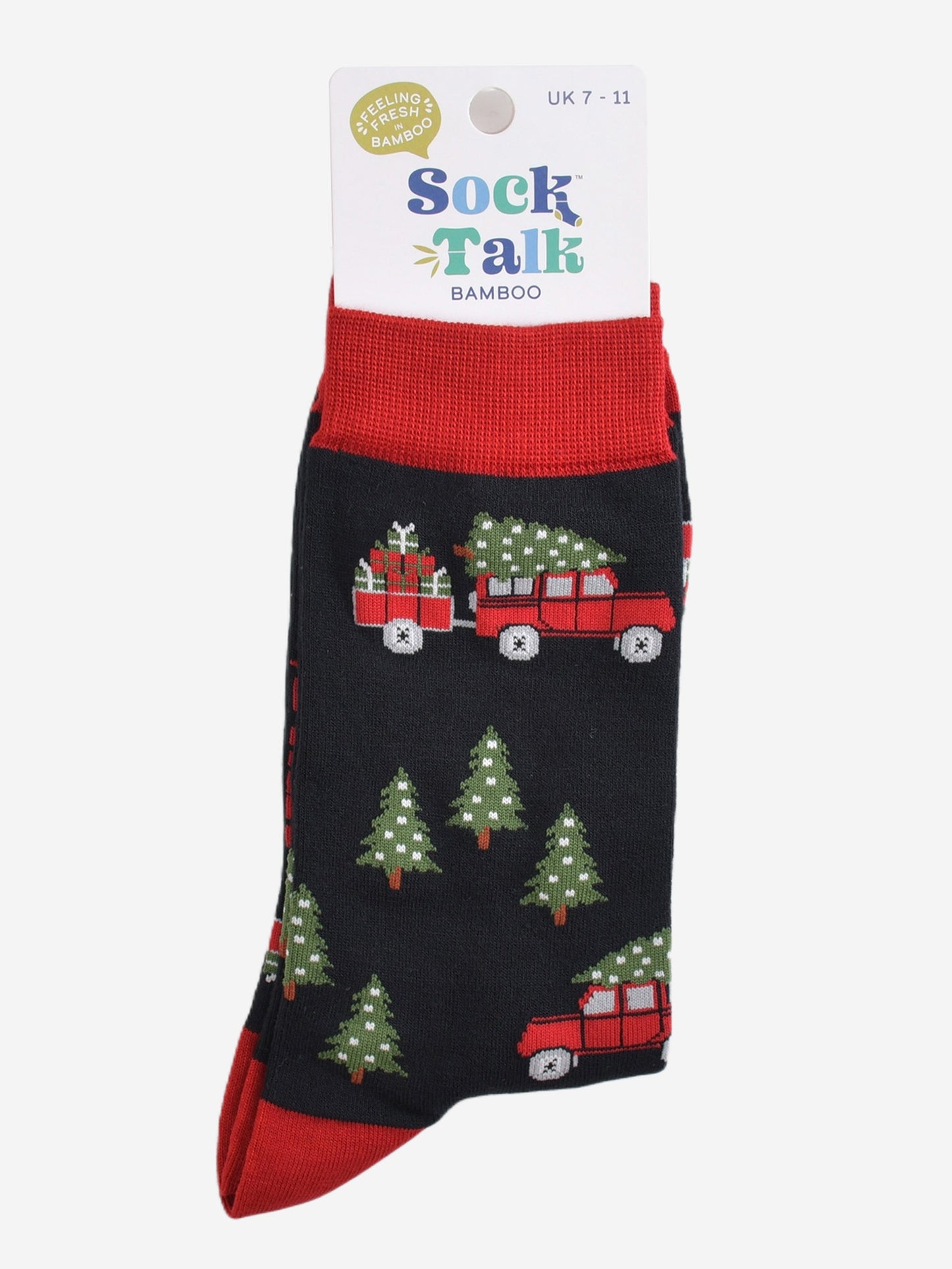 christmas off road vehicle socks in their sock talk packaging, the socks are a uk size 7-11