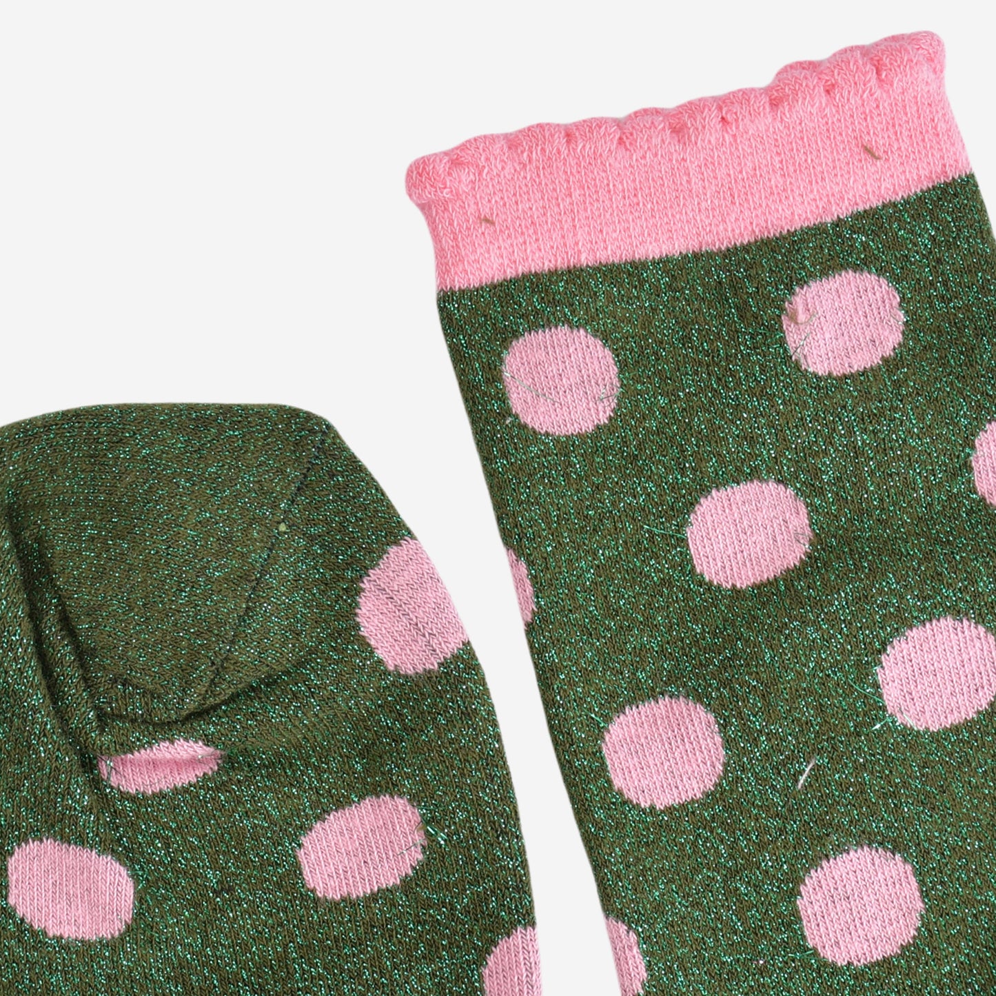 Women's Glitter Socks - Khaki/Light Pink, Medium Polka Dots