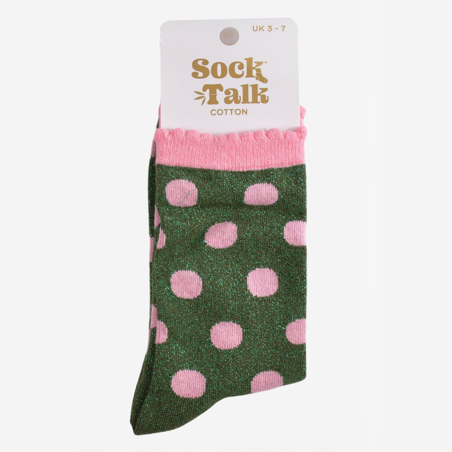 Women's Glitter Socks - Khaki/Light Pink, Medium Polka Dots