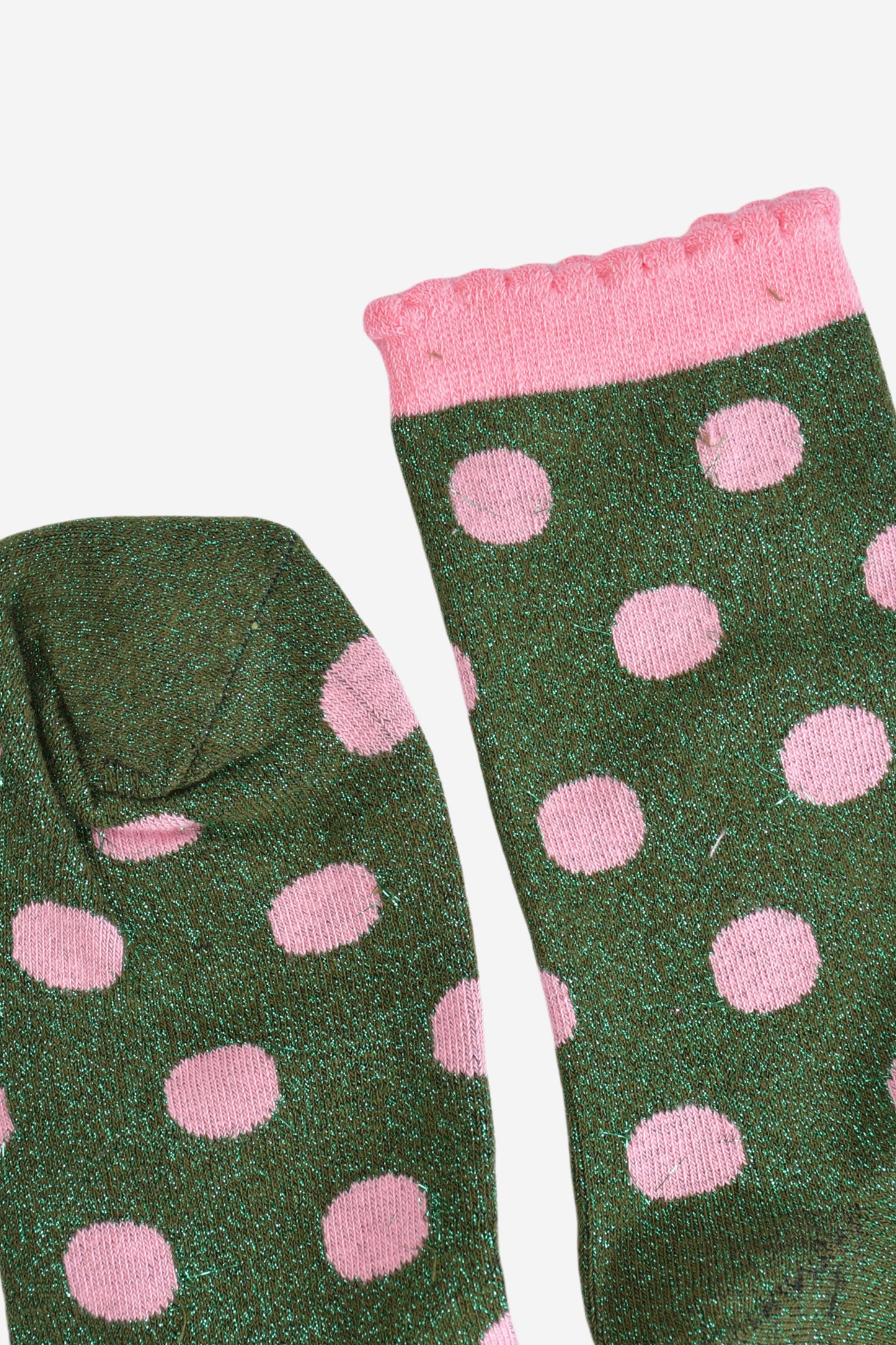 Women's Glitter Socks - Khaki/Light Pink, Medium Polka Dots