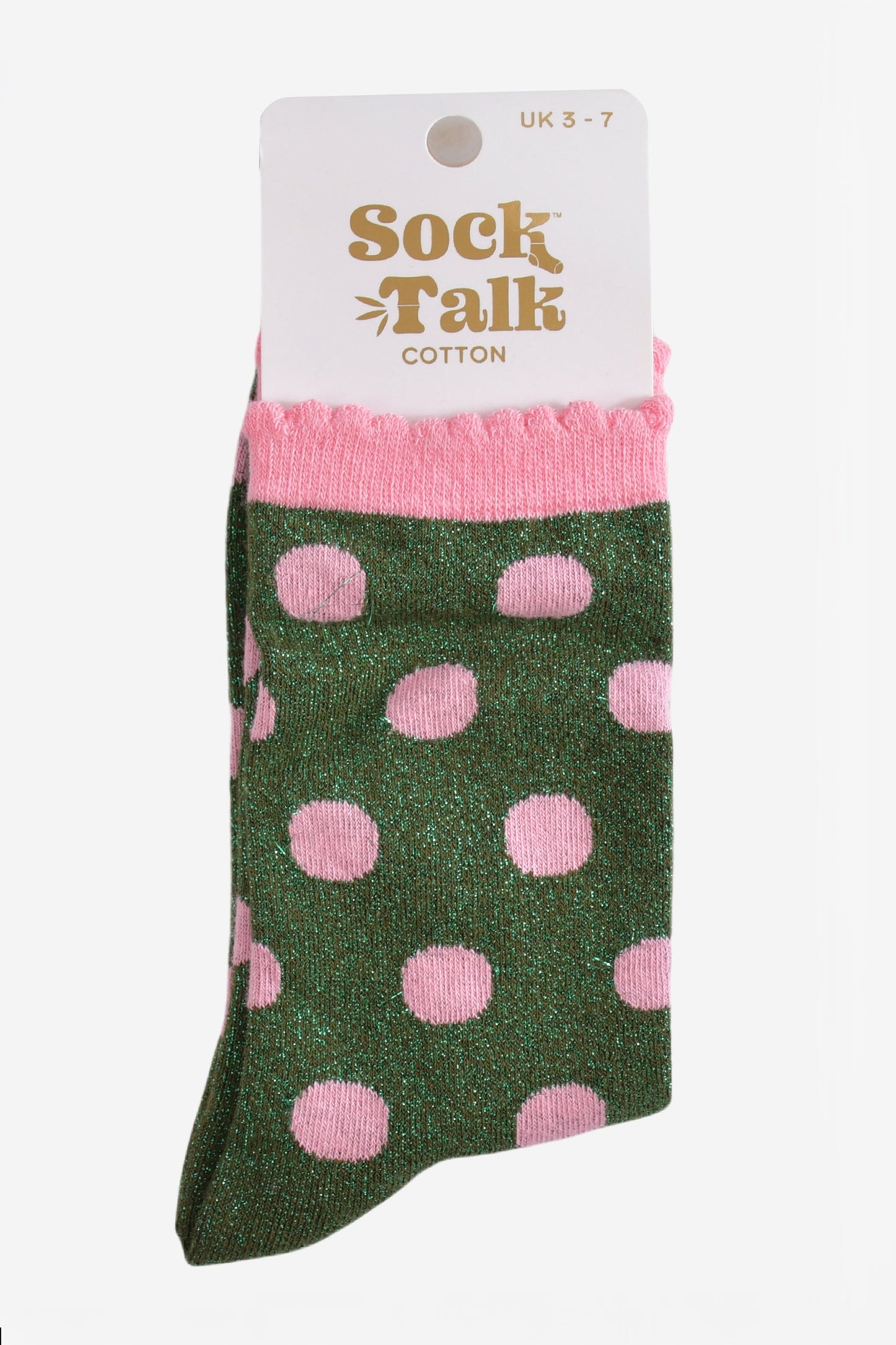 Women's Glitter Socks - Khaki/Light Pink, Medium Polka Dots