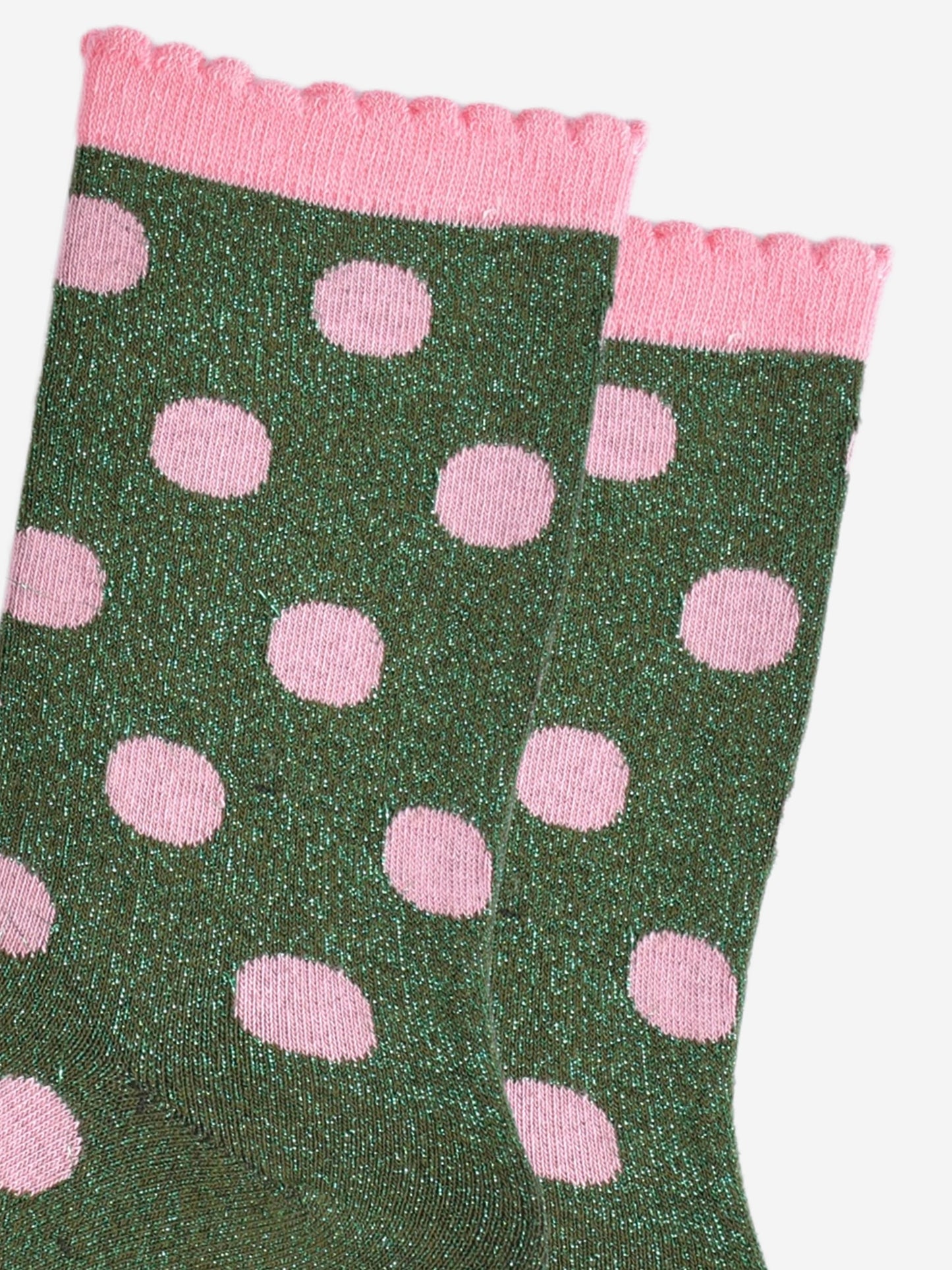 Women's Glitter Socks - Khaki/Light Pink, Medium Polka Dots