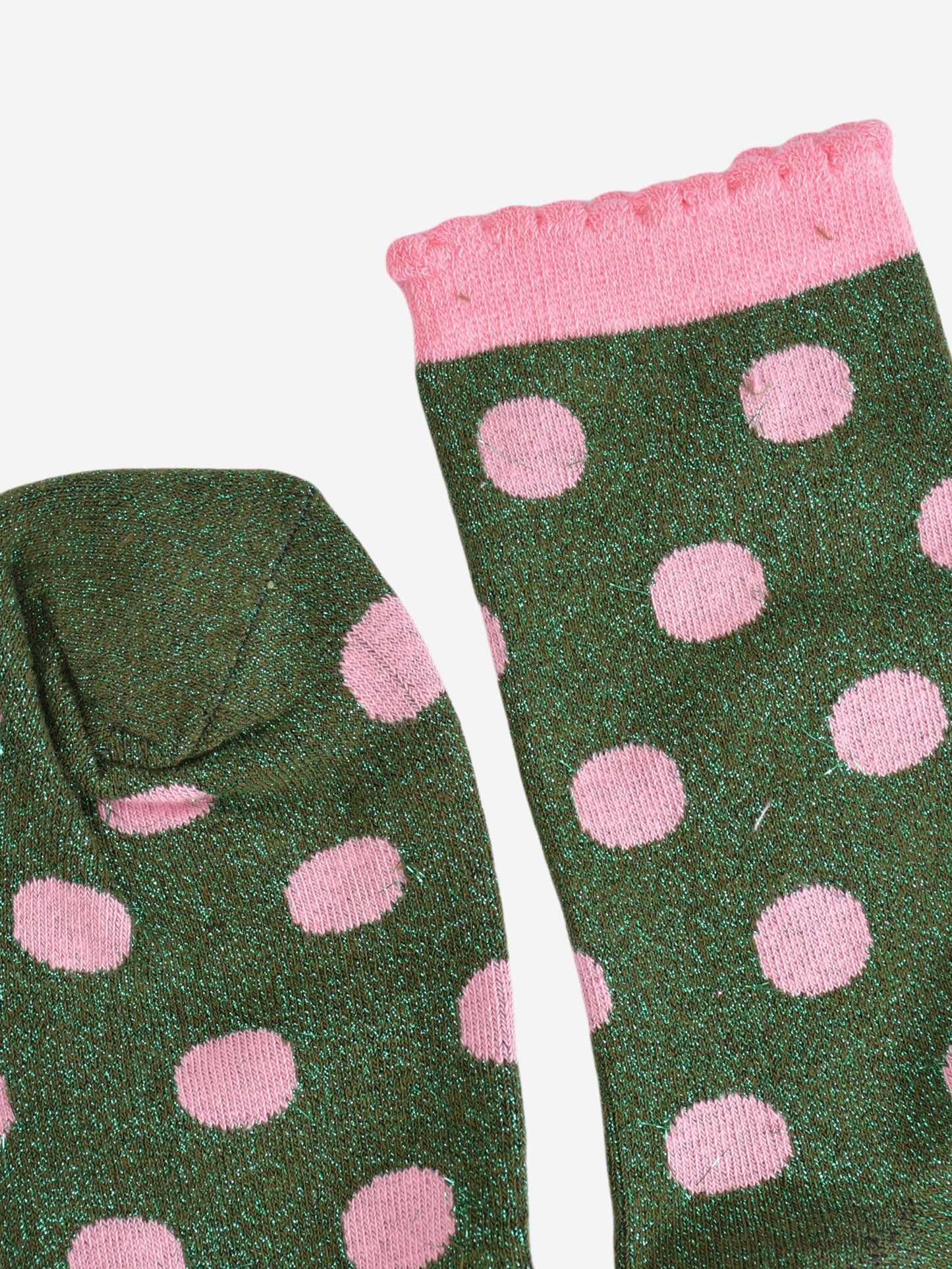 Women's Glitter Socks - Khaki/Light Pink, Medium Polka Dots