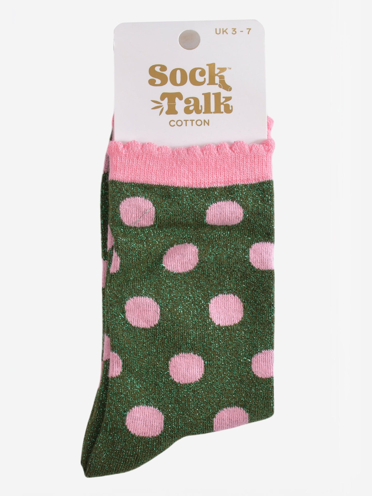 Women's Glitter Socks - Khaki/Light Pink, Medium Polka Dots