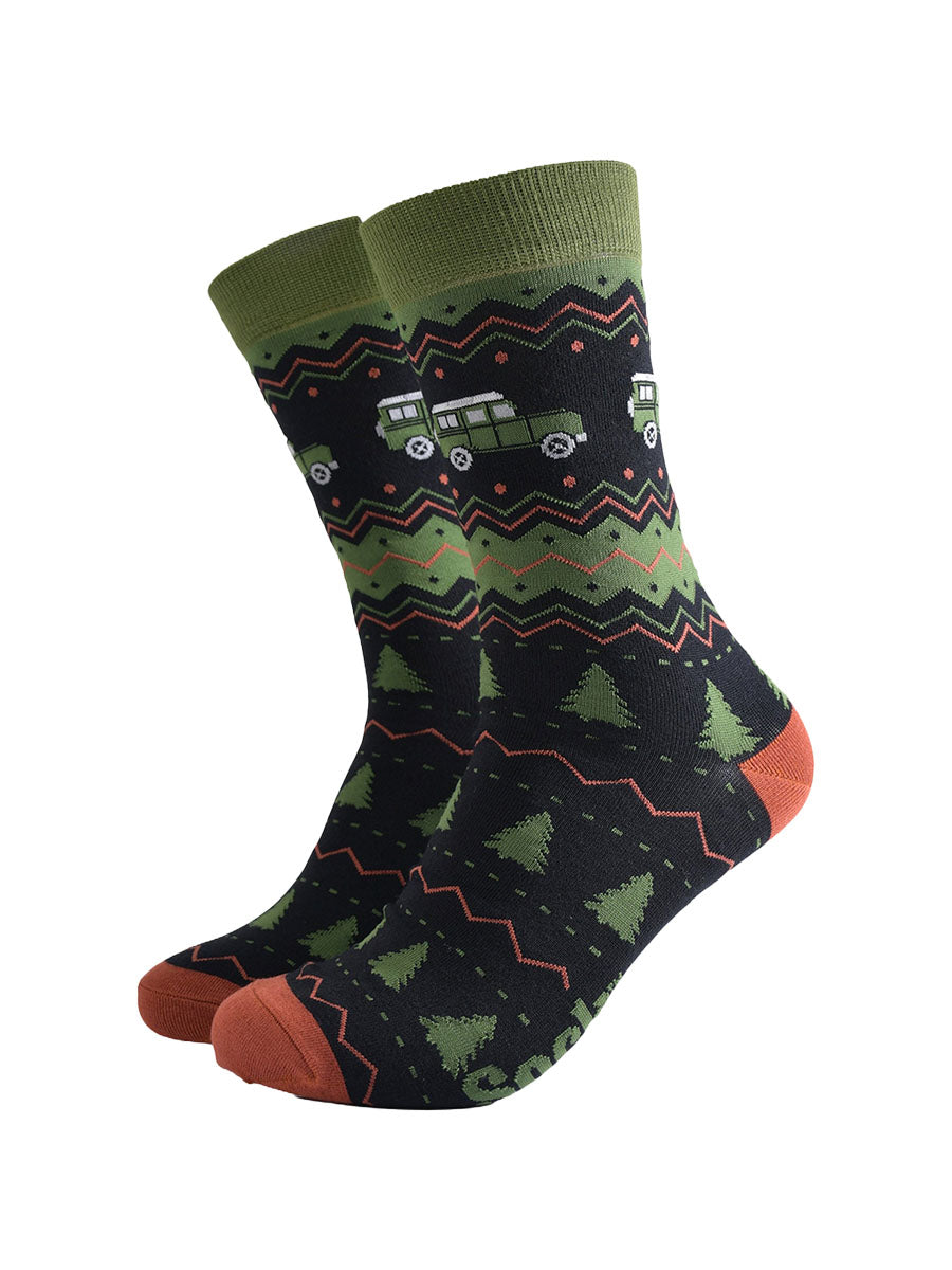 Off Roader Fair Isle Bamboo Socks in Black/Green
