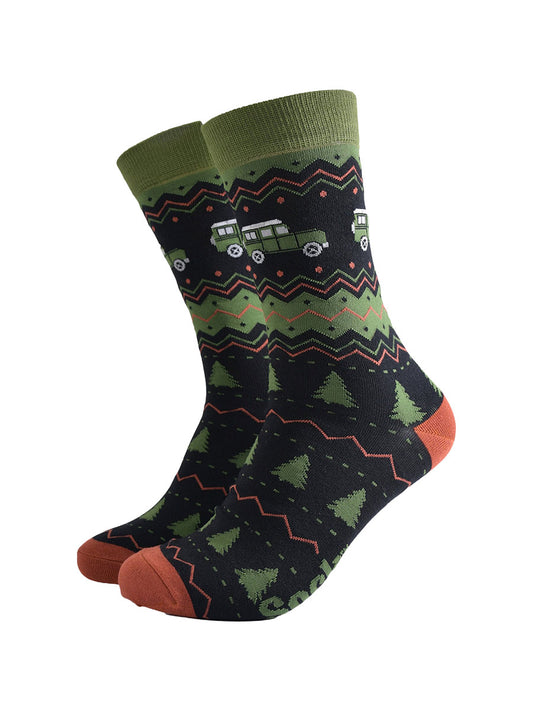 Off Roader Fair Isle Bamboo Socks in Black/Green
