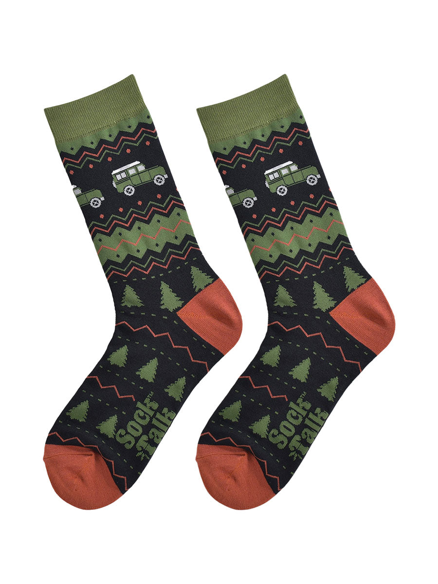 Off Roader Fair Isle Bamboo Socks in Black/Green