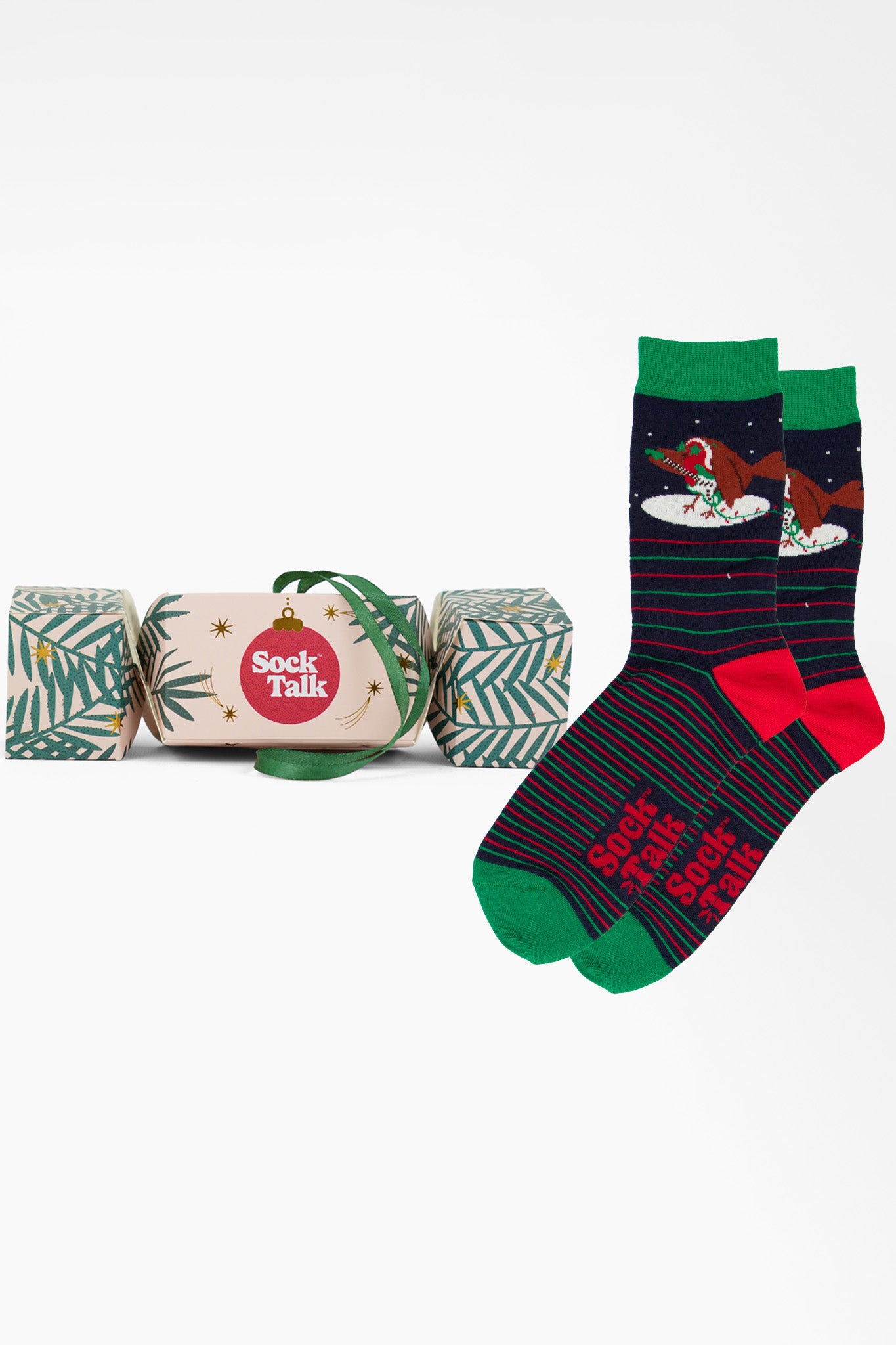 Men's Bamboo Crew Socks Christmas Cracker Gift Box - Navy Blue/Red, Rockin' Robin