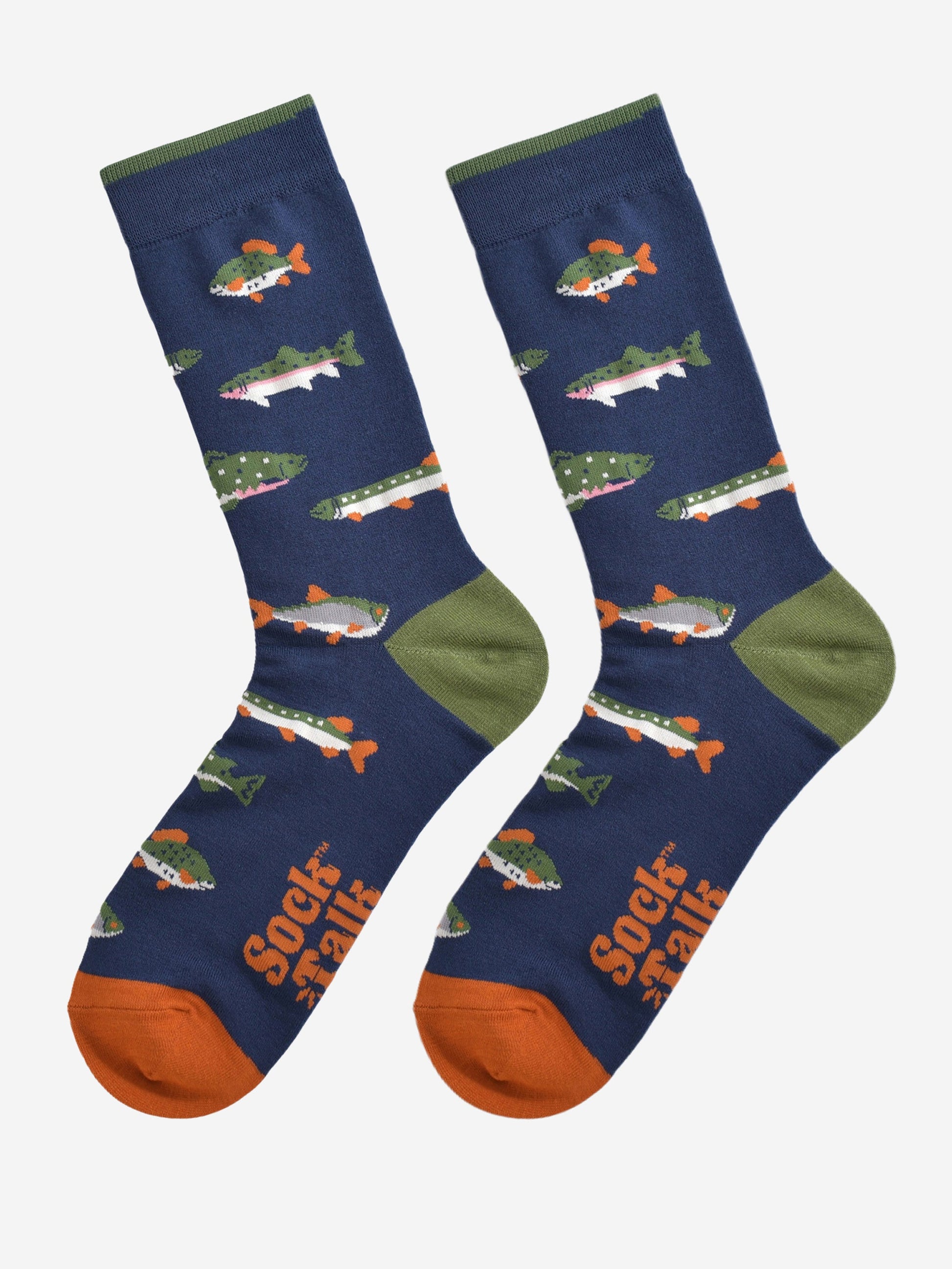 river fish socks laying flat, showing the all over pattern