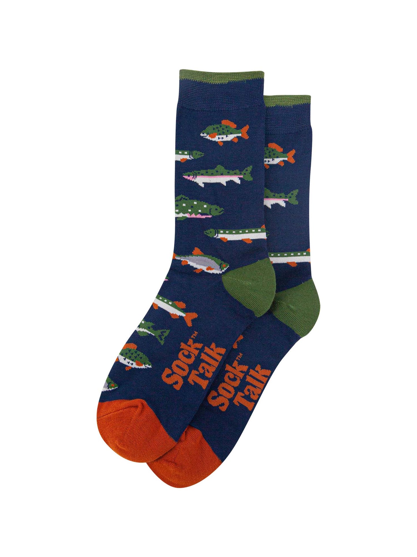 river fish socks laying flat, showing the all over pattern