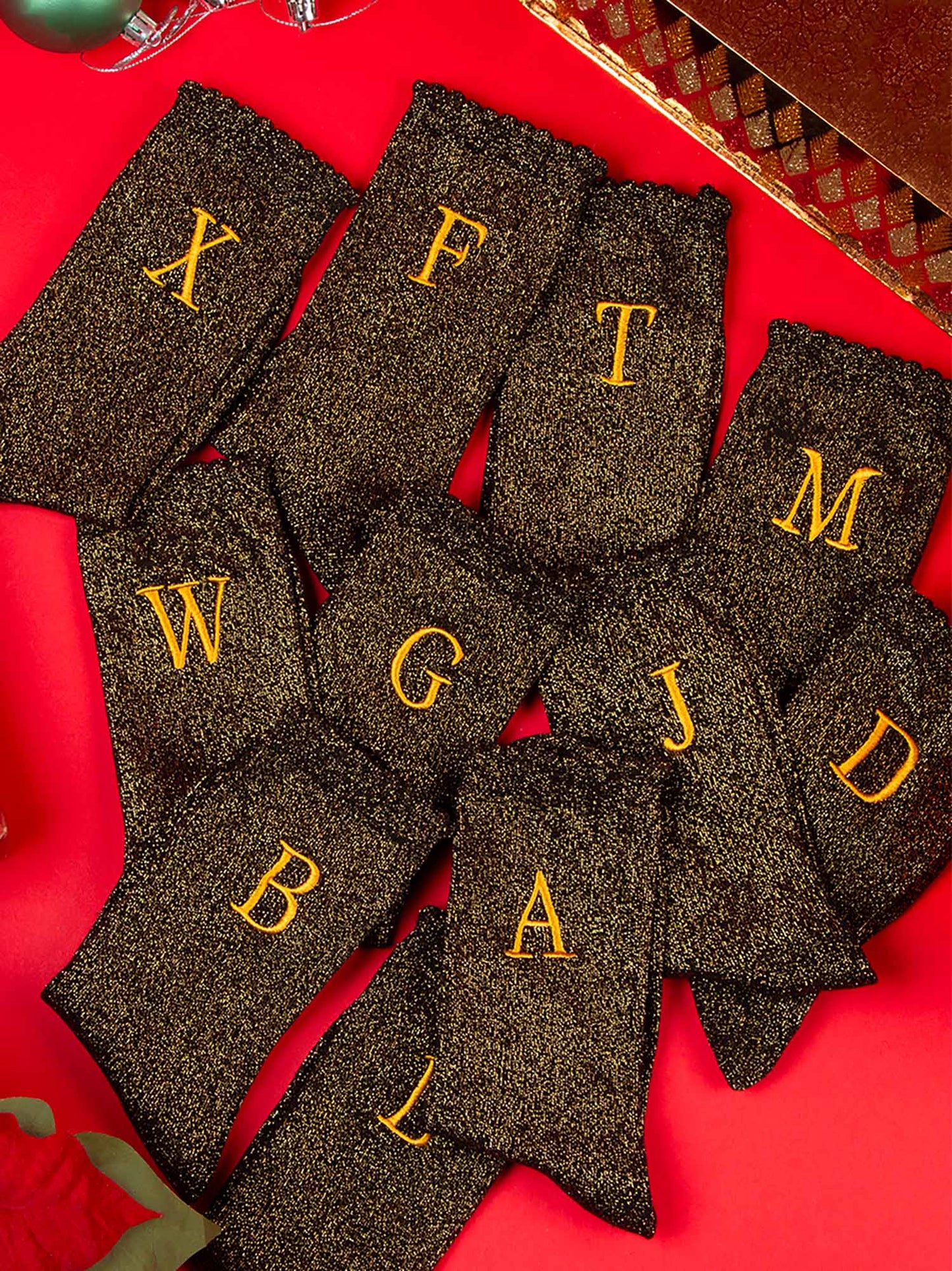 Embroidered Initial B Cotton Glitter Socks in Black