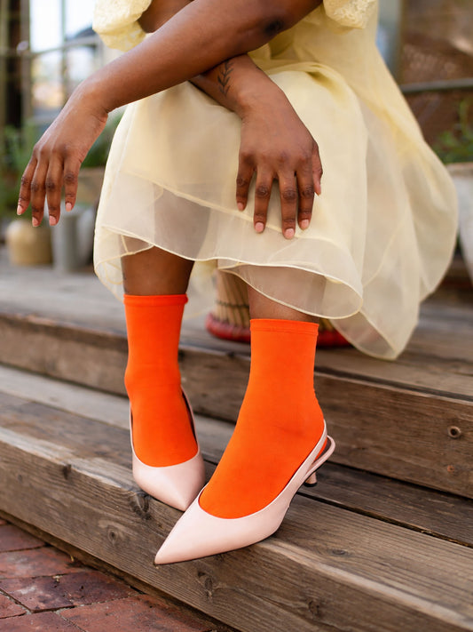 plain orange bamboo ankle socks