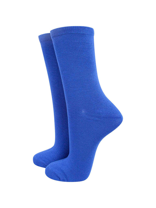 womens plain royal blue bamboo ankle socks