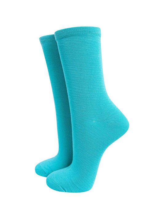 womens plain turquoise bamboo ankle socks
