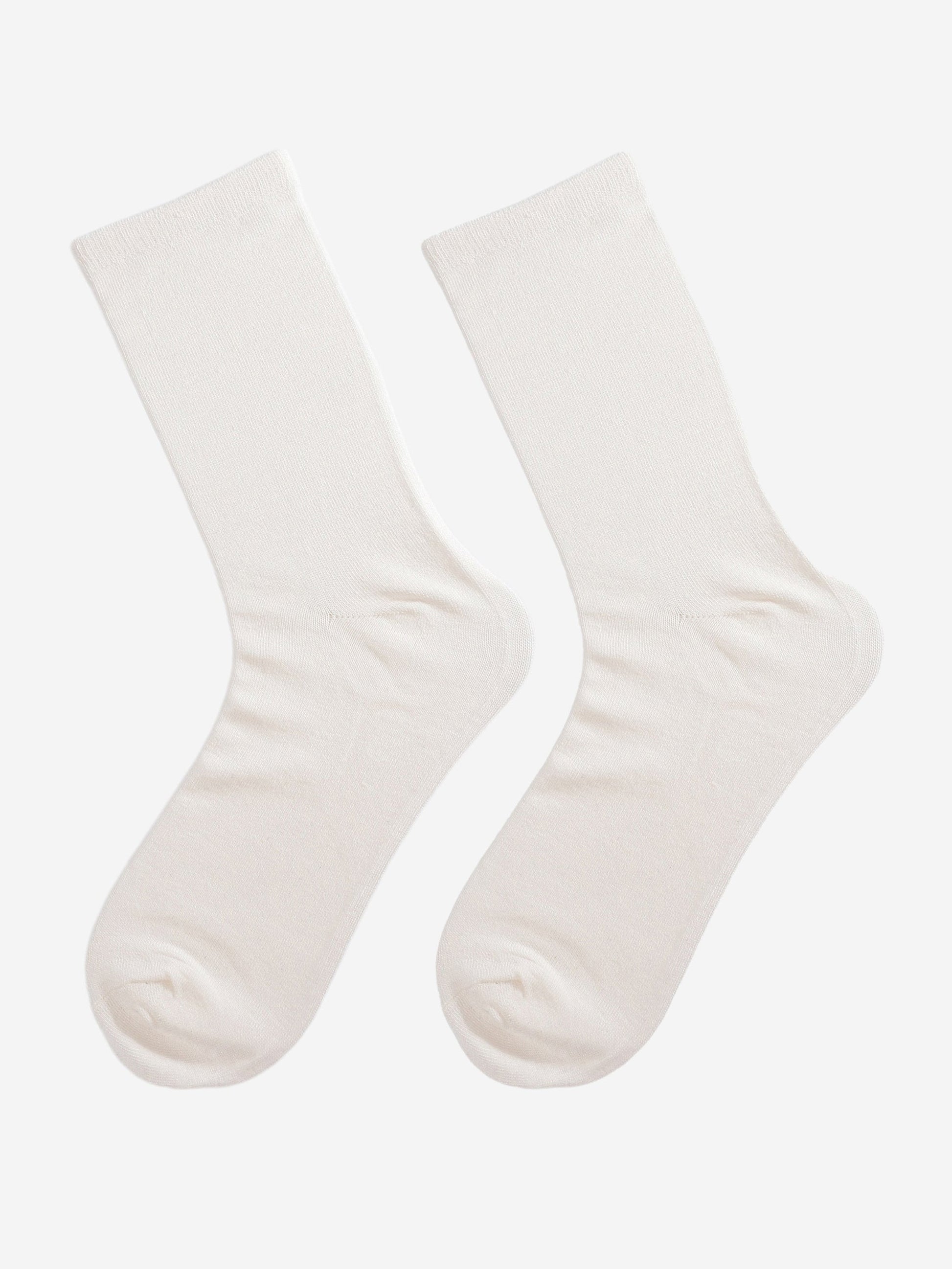 plain white bamboo socks laying flat
