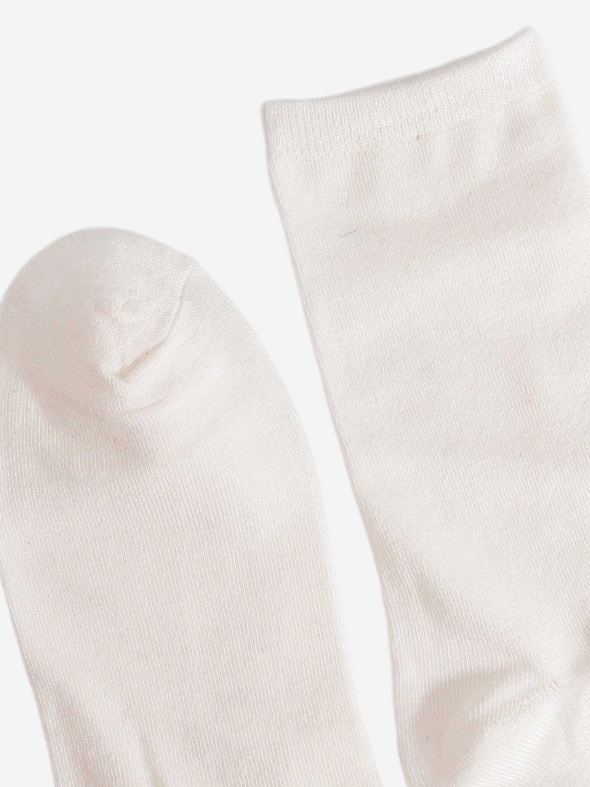 showing the heel and cuff of the white bamboo socks, showing an all over plain white colour