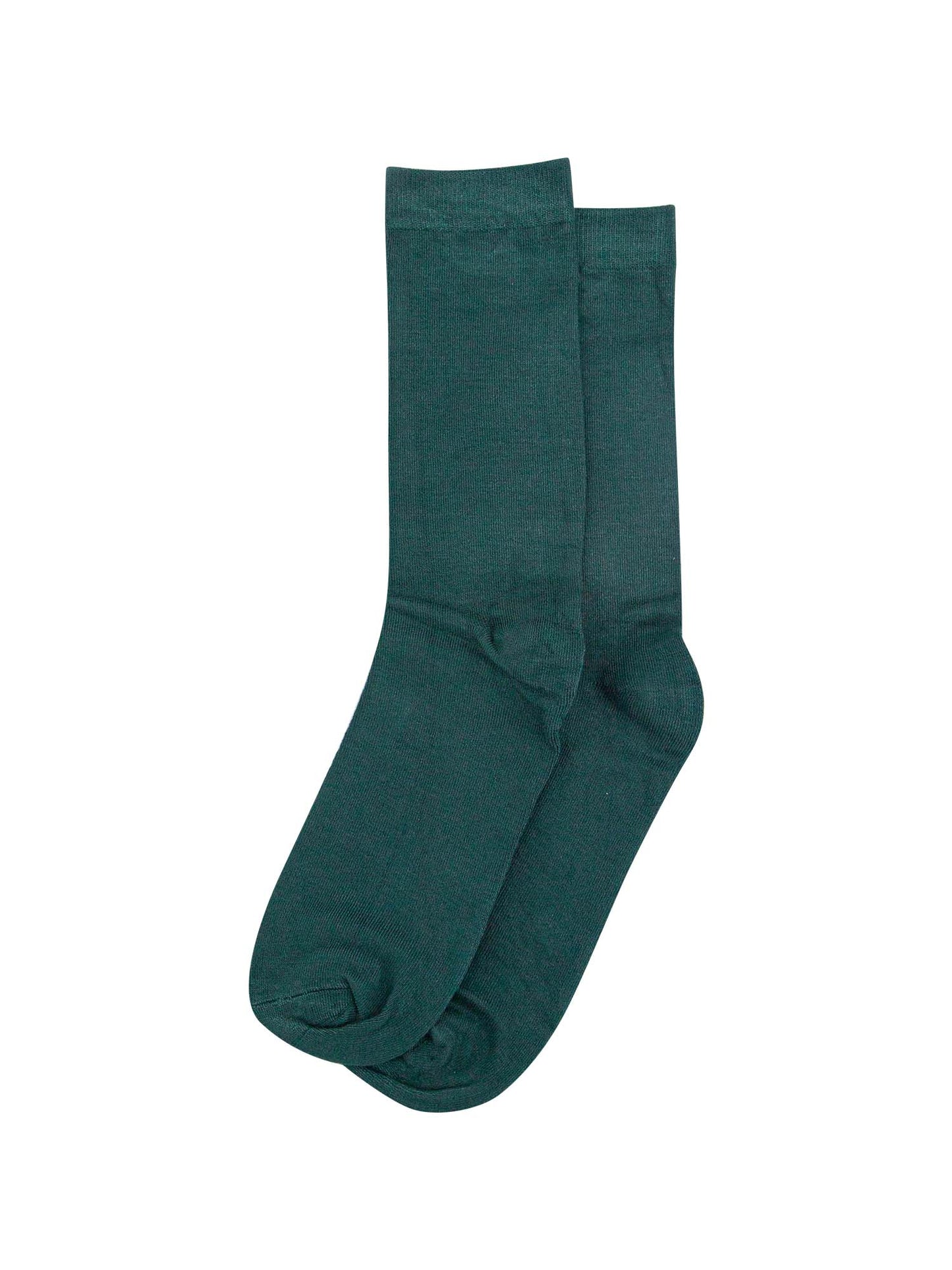 forest green bamboo socks laying flat, showing the all over consistent colour