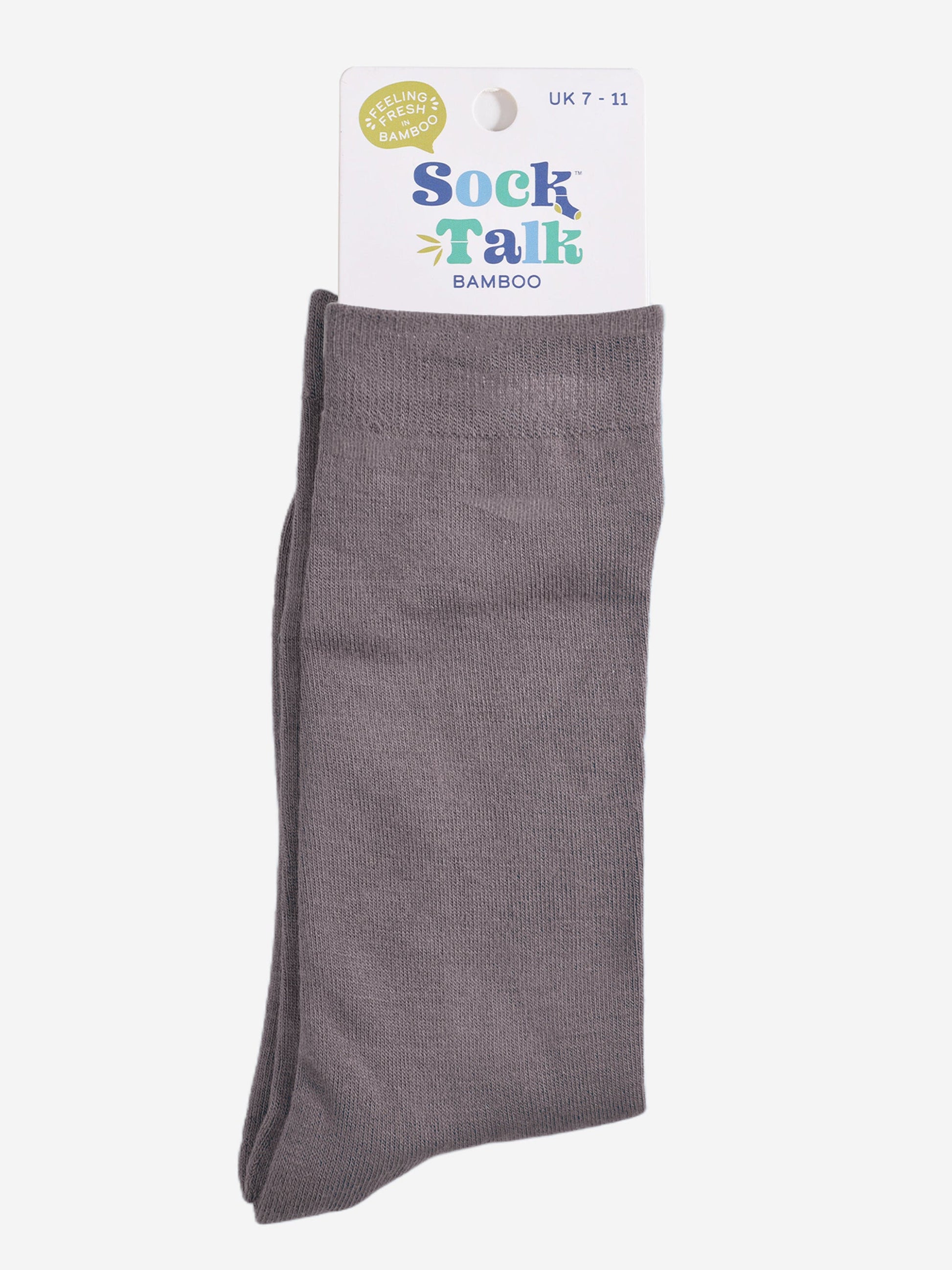 grey bamboo socks in their sock talk packaging, these socks are a uk size 7-11