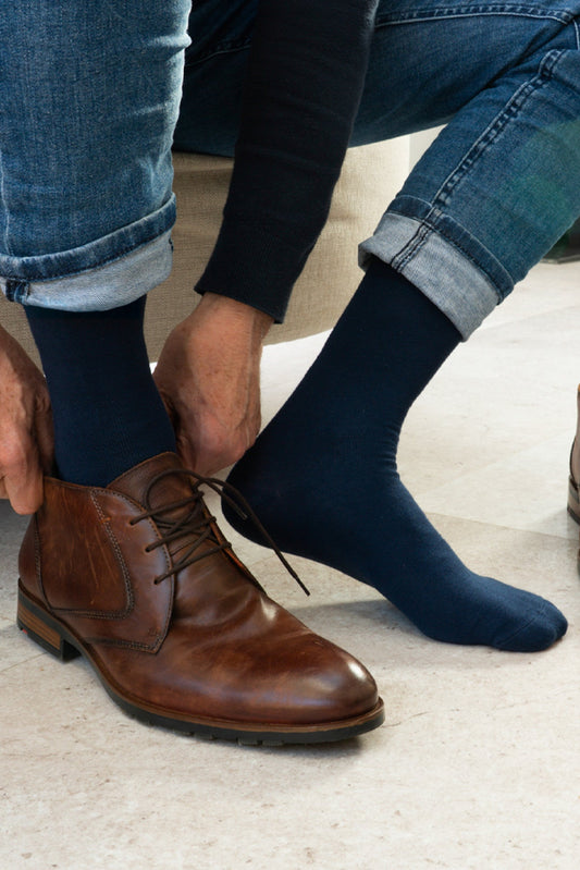 4523nb-mens-solid-bamboo-socks-styled-with-brown-loafer