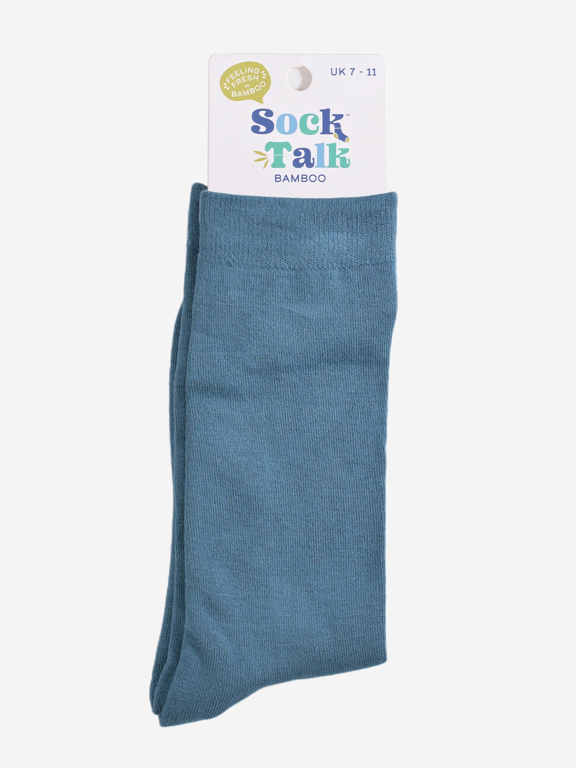 teal bamboo socks in their sock talk packaging, these socks are a uk size 7-11