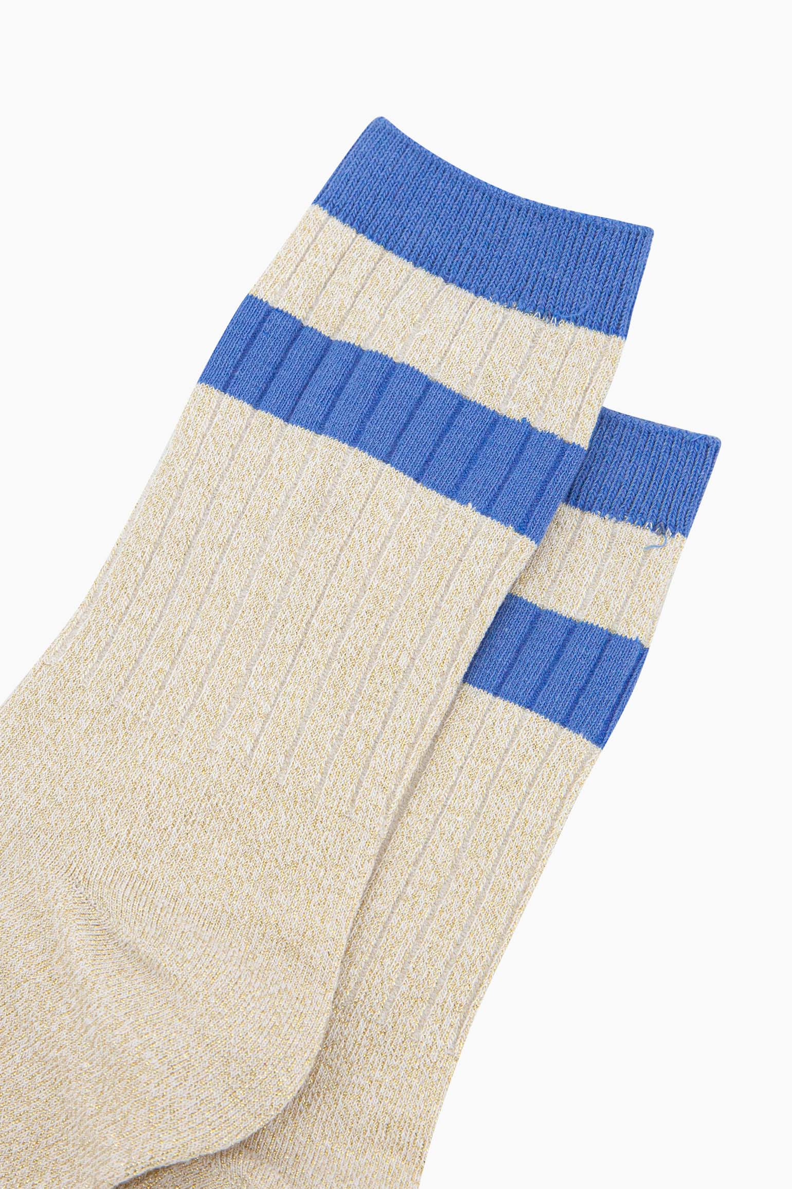 womens-glitter-socks-cream-denim-blue-striped-cuff-close-up-sparkly-material-ribbed