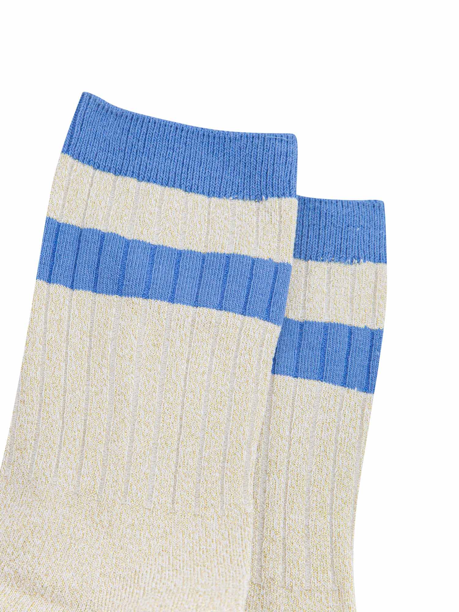 womens-glitter-socks-cream-denim-blue-striped-cuff-close-up-sparkly-material-ribbed