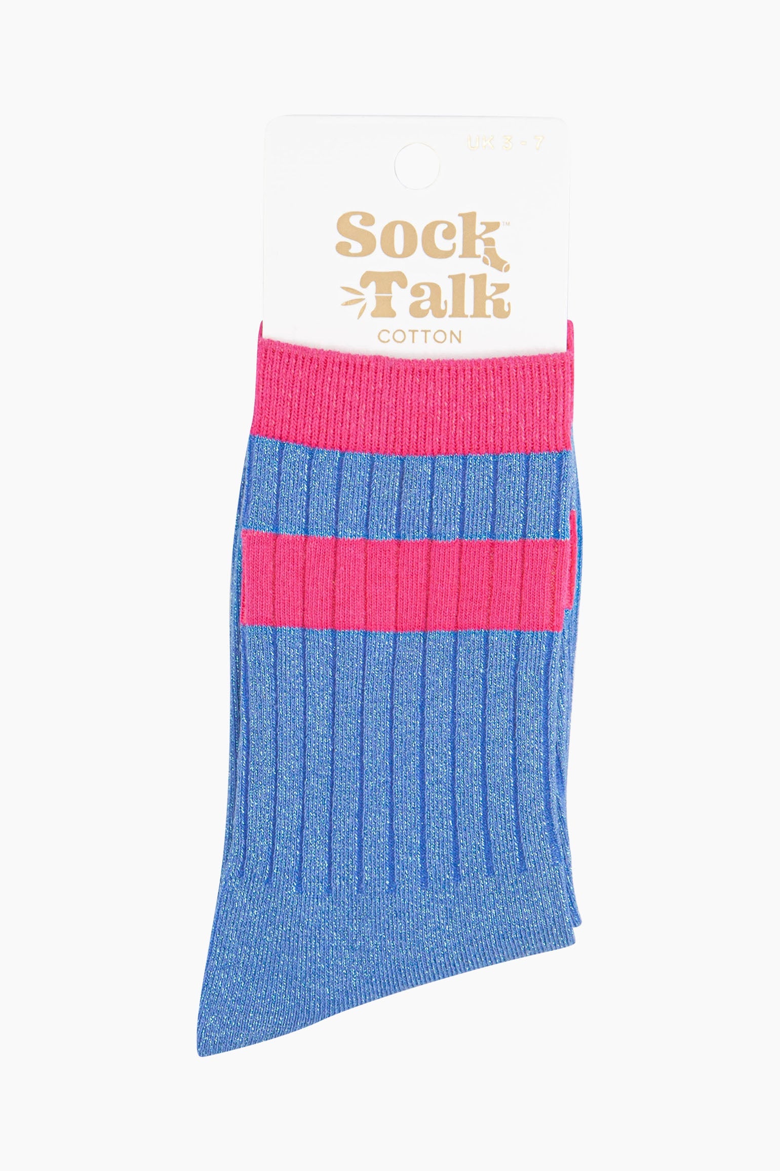 womens-glitter-socks-denim-blue-hot-pink-striped-cuff-in-sock-talk-packaging-uk-size-3-7