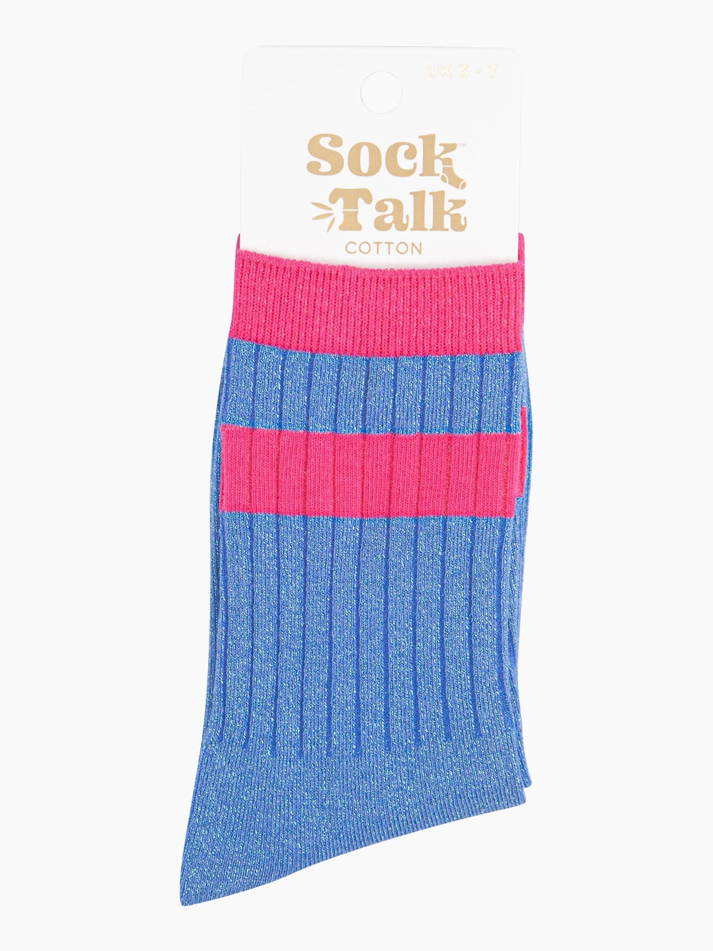 womens-glitter-socks-denim-blue-hot-pink-striped-cuff-in-sock-talk-packaging-uk-size-3-7