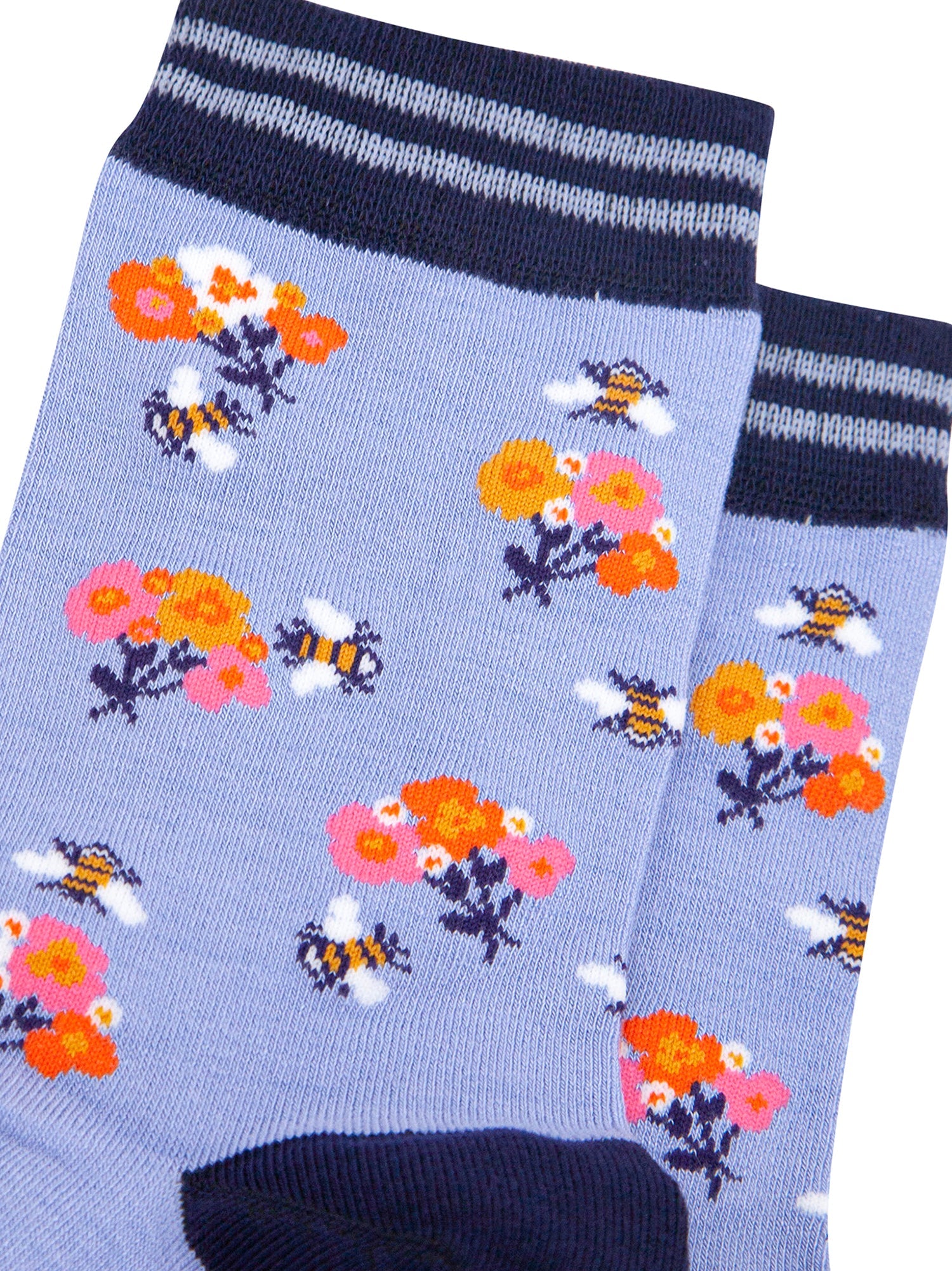 Bees-Floral-Posy-Bamboo-Socks-in-Blue-Close-Up