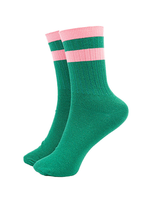 womens-glitter-socks-green-pink-striped-cuff-ribbed-cotton