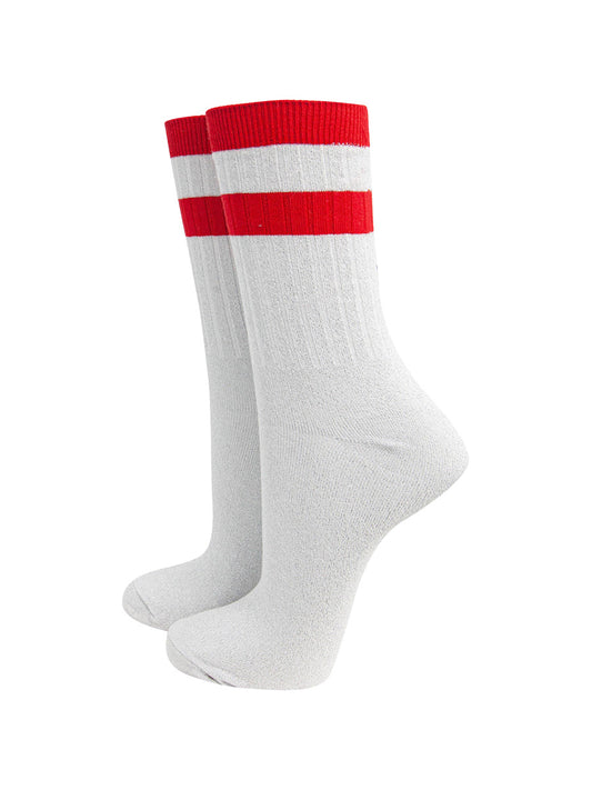 womens-glitter-socks-white-red-striped-cuff-sparkling-white-ribbed-cotton
