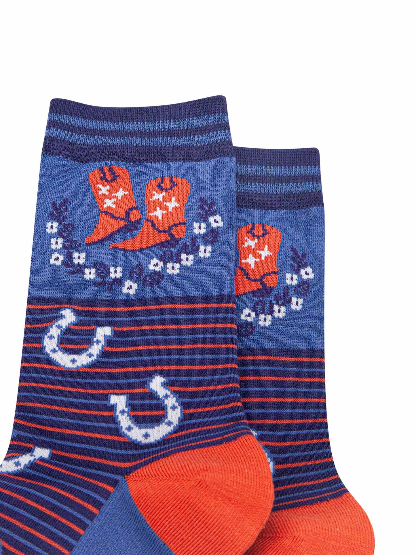 womens-bamboo-socks-navy-blue-denim-blue-cowboy-wreath-close-up